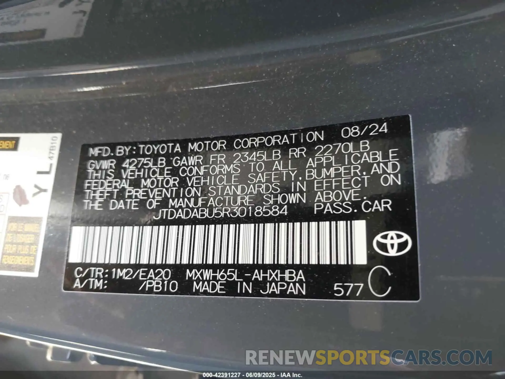 9 Photograph of a damaged car JTDADABU5R3018584 TOYOTA PRIUS 2024