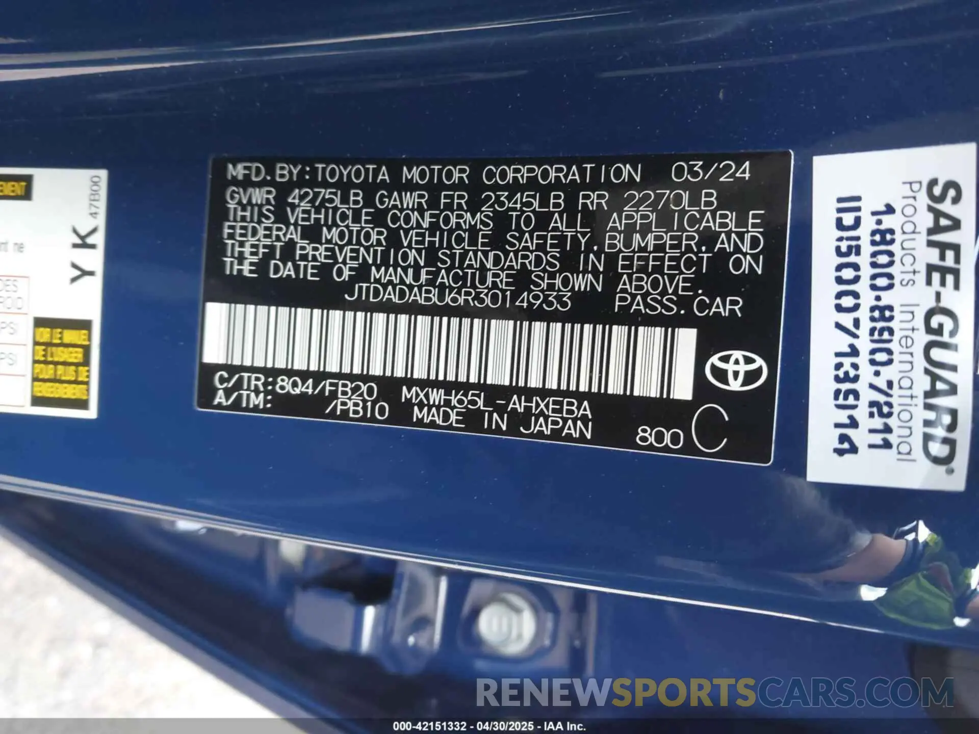9 Photograph of a damaged car JTDADABU6R3014933 TOYOTA PRIUS 2024