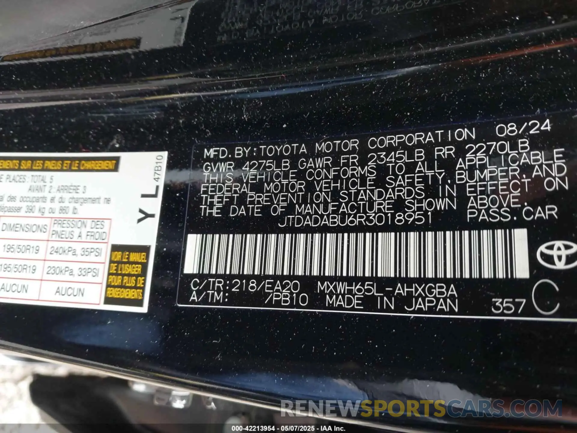 9 Photograph of a damaged car JTDADABU6R3018951 TOYOTA PRIUS 2024