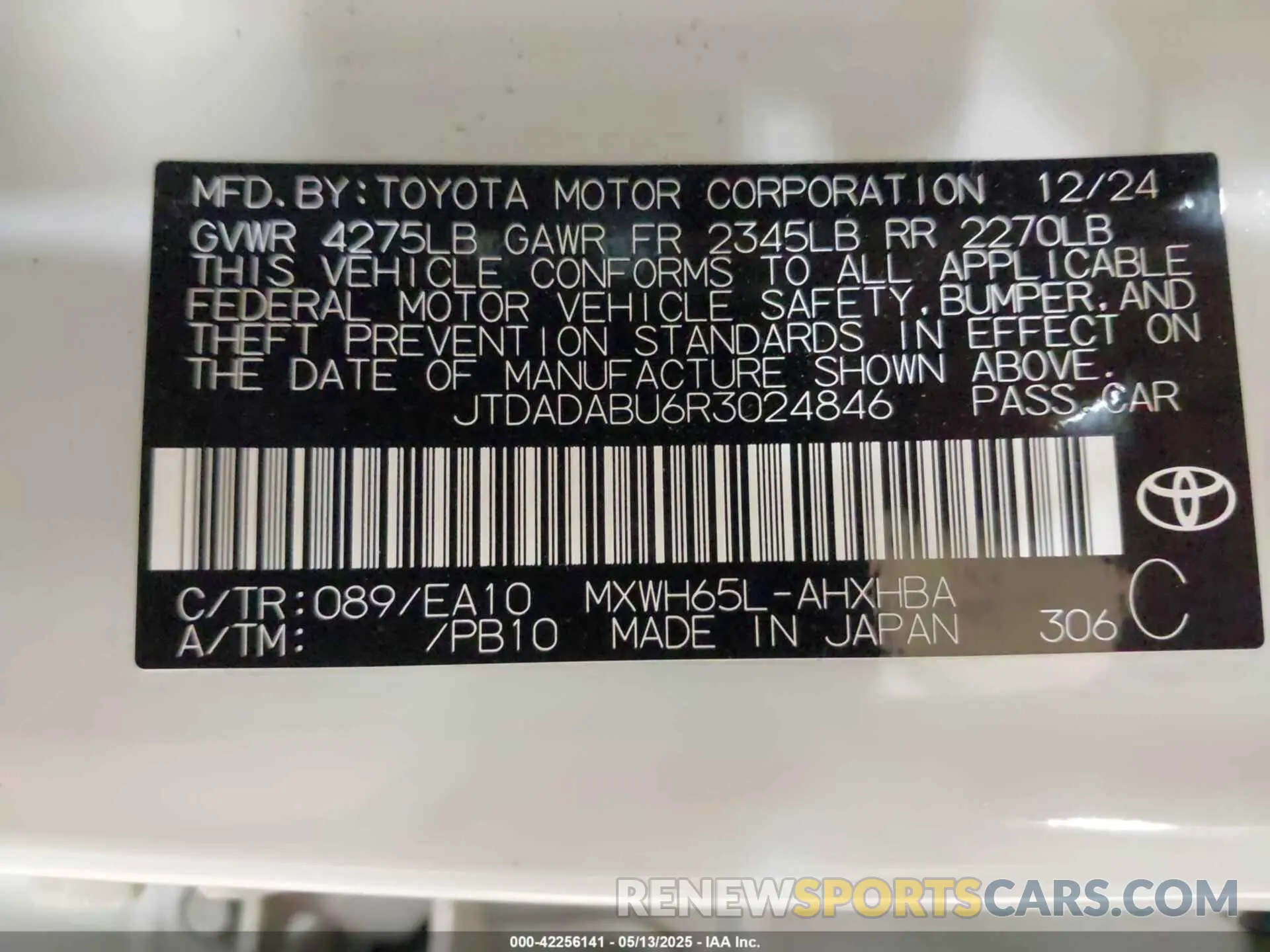 9 Photograph of a damaged car JTDADABU6R3024846 TOYOTA PRIUS 2024