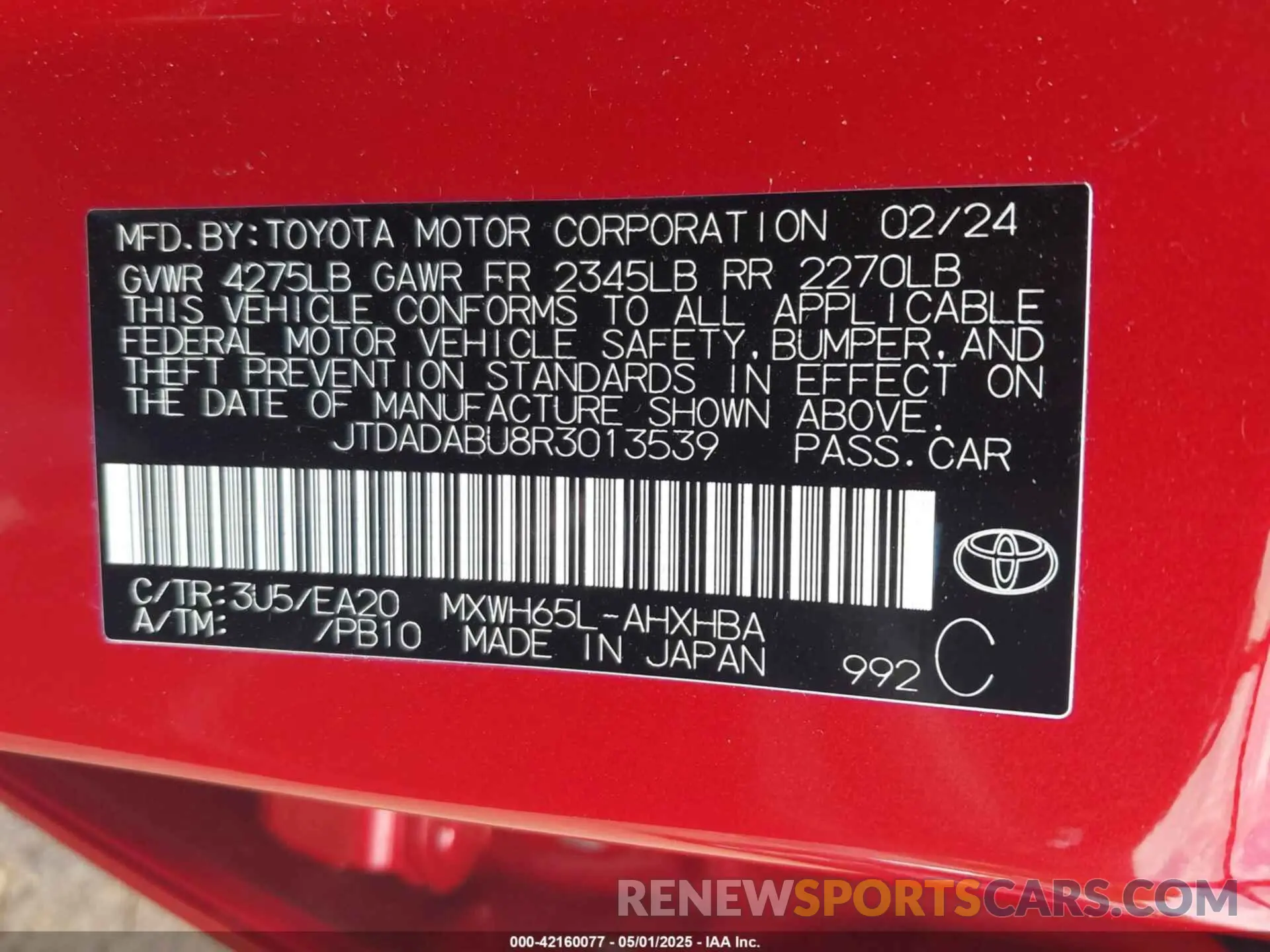9 Photograph of a damaged car JTDADABU8R3013539 TOYOTA PRIUS 2024