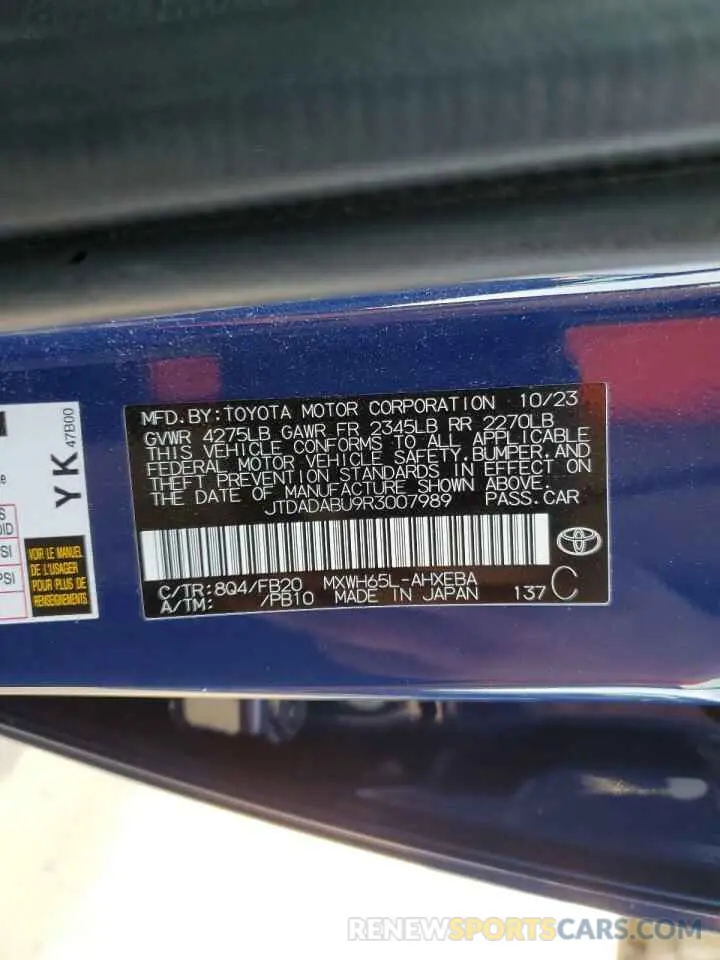 12 Photograph of a damaged car JTDADABU9R3007989 TOYOTA PRIUS 2024