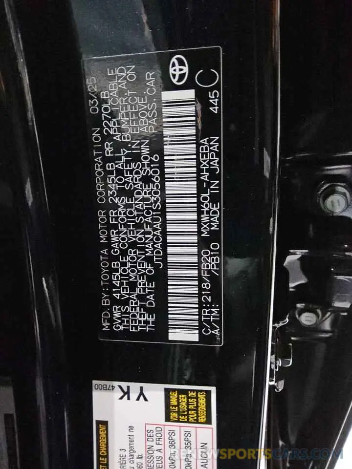 12 Photograph of a damaged car JTDACAAU1S3056016 TOYOTA PRIUS 2025