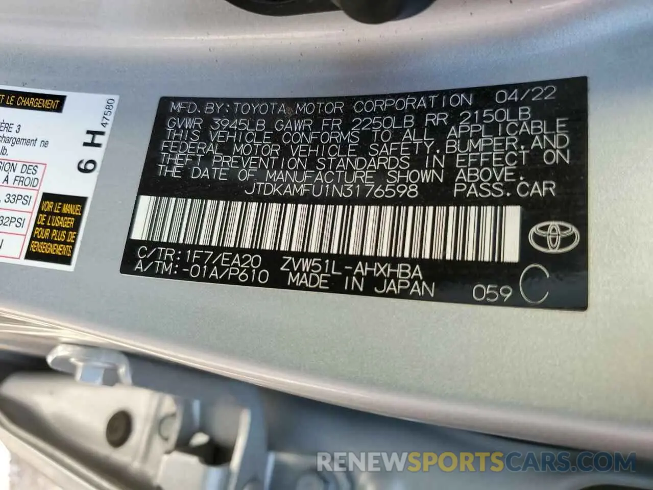 12 Photograph of a damaged car JTDKAMFU1N3176598 TOYOTA PRIUS NIGH 2022