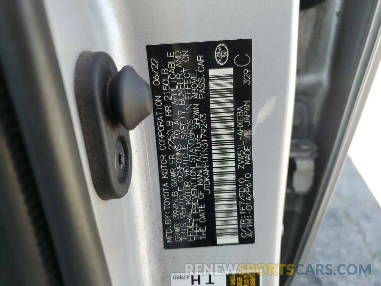 13 Photograph of a damaged car JTDKAMFU1N3179243 TOYOTA PRIUS NIGH 2022