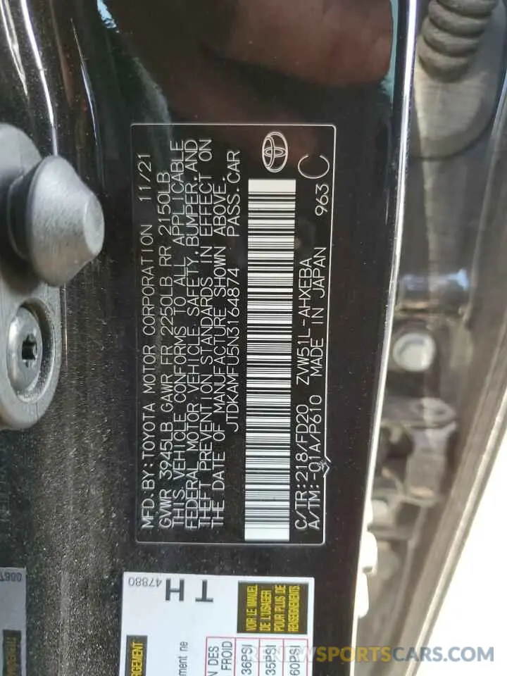 12 Photograph of a damaged car JTDKAMFU5N3164874 TOYOTA PRIUS NIGH 2022