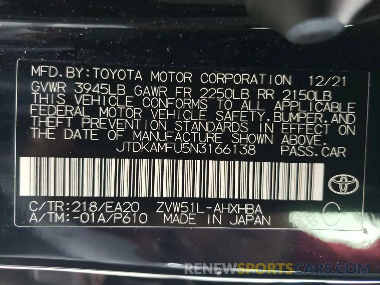 12 Photograph of a damaged car JTDKAMFU5N3166138 TOYOTA PRIUS NIGH 2022