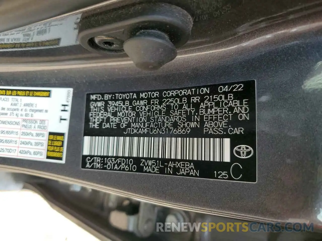 14 Photograph of a damaged car JTDKAMFU6N3176869 TOYOTA PRIUS NIGH 2022