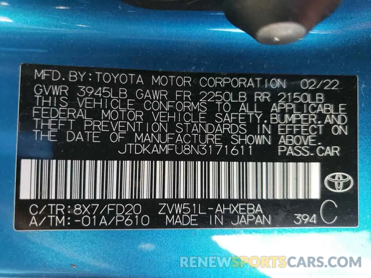 12 Photograph of a damaged car JTDKAMFU8N3171611 TOYOTA PRIUS NIGH 2022