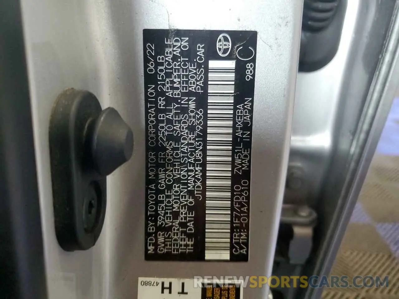 13 Photograph of a damaged car JTDKAMFU8N3179336 TOYOTA PRIUS NIGH 2022
