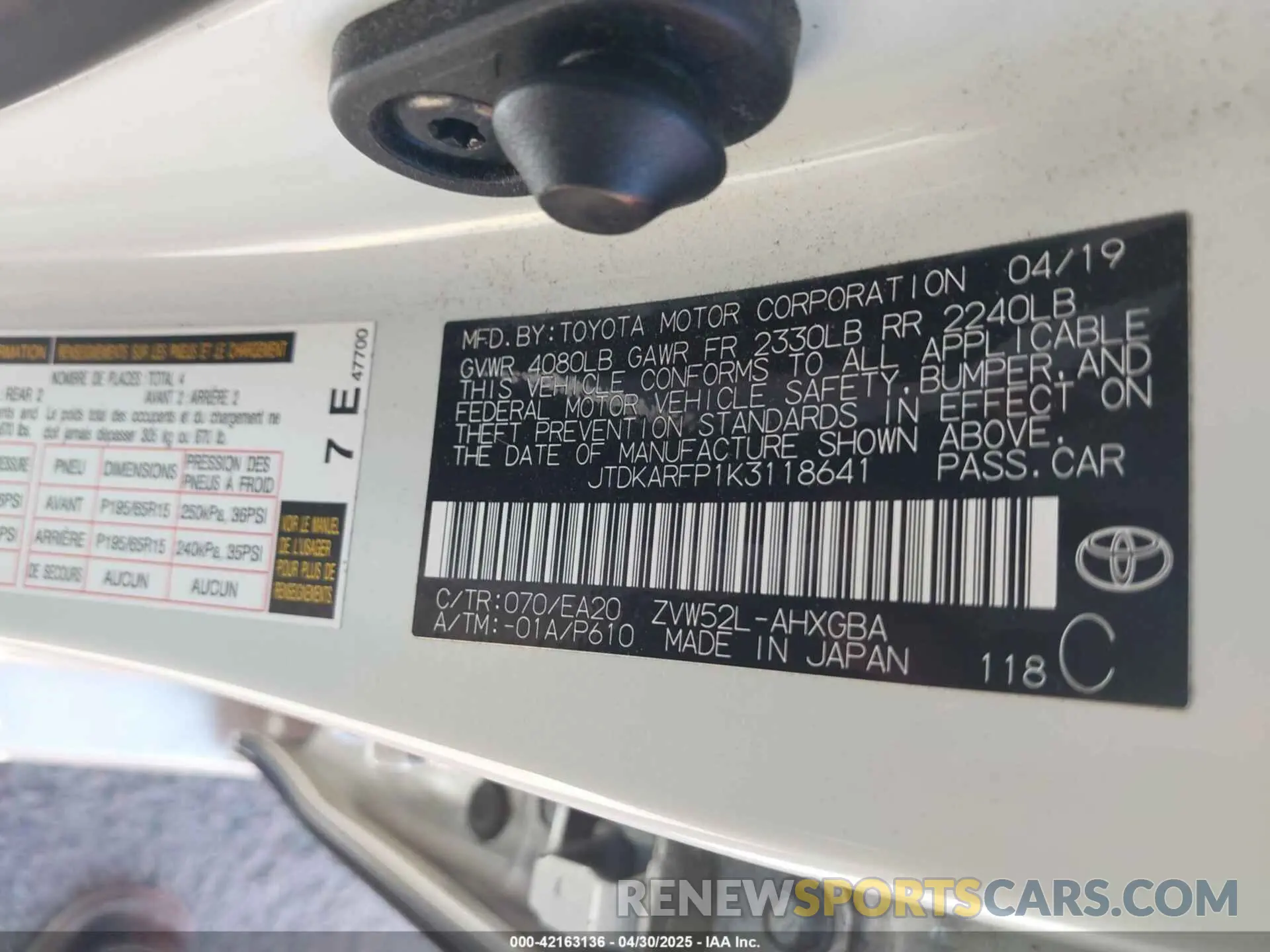 9 Photograph of a damaged car JTDKARFP1K3118641 TOYOTA PRIUS PRIME 2019