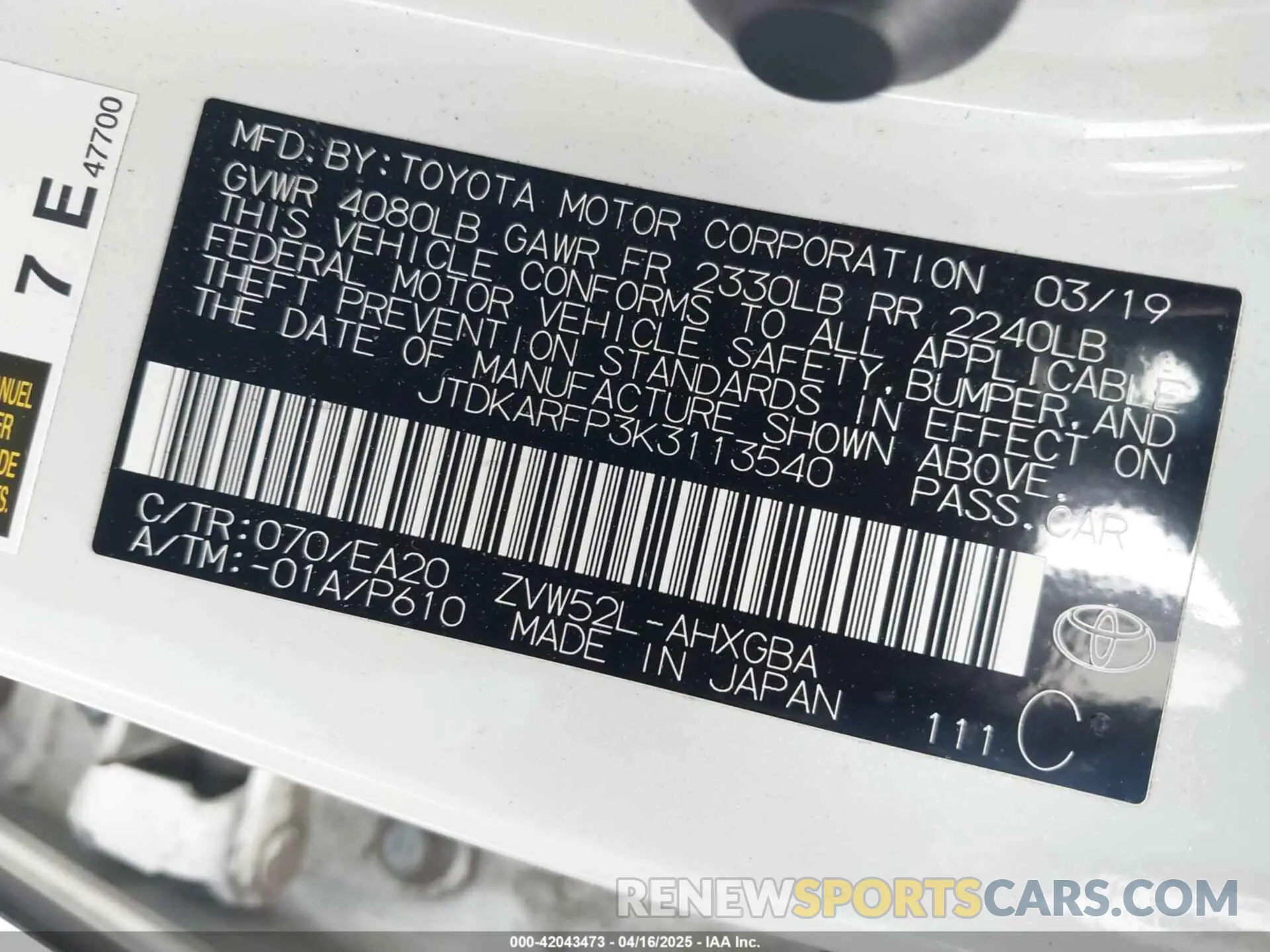 9 Photograph of a damaged car JTDKARFP3K3113540 TOYOTA PRIUS PRIME 2019