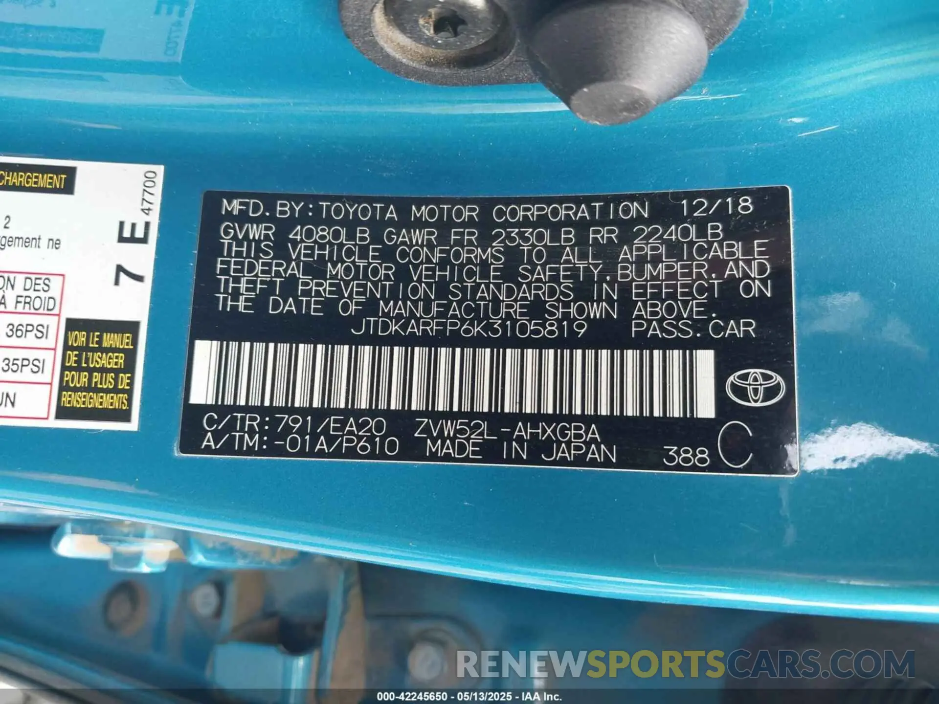 9 Photograph of a damaged car JTDKARFP6K3105819 TOYOTA PRIUS PRIME 2019