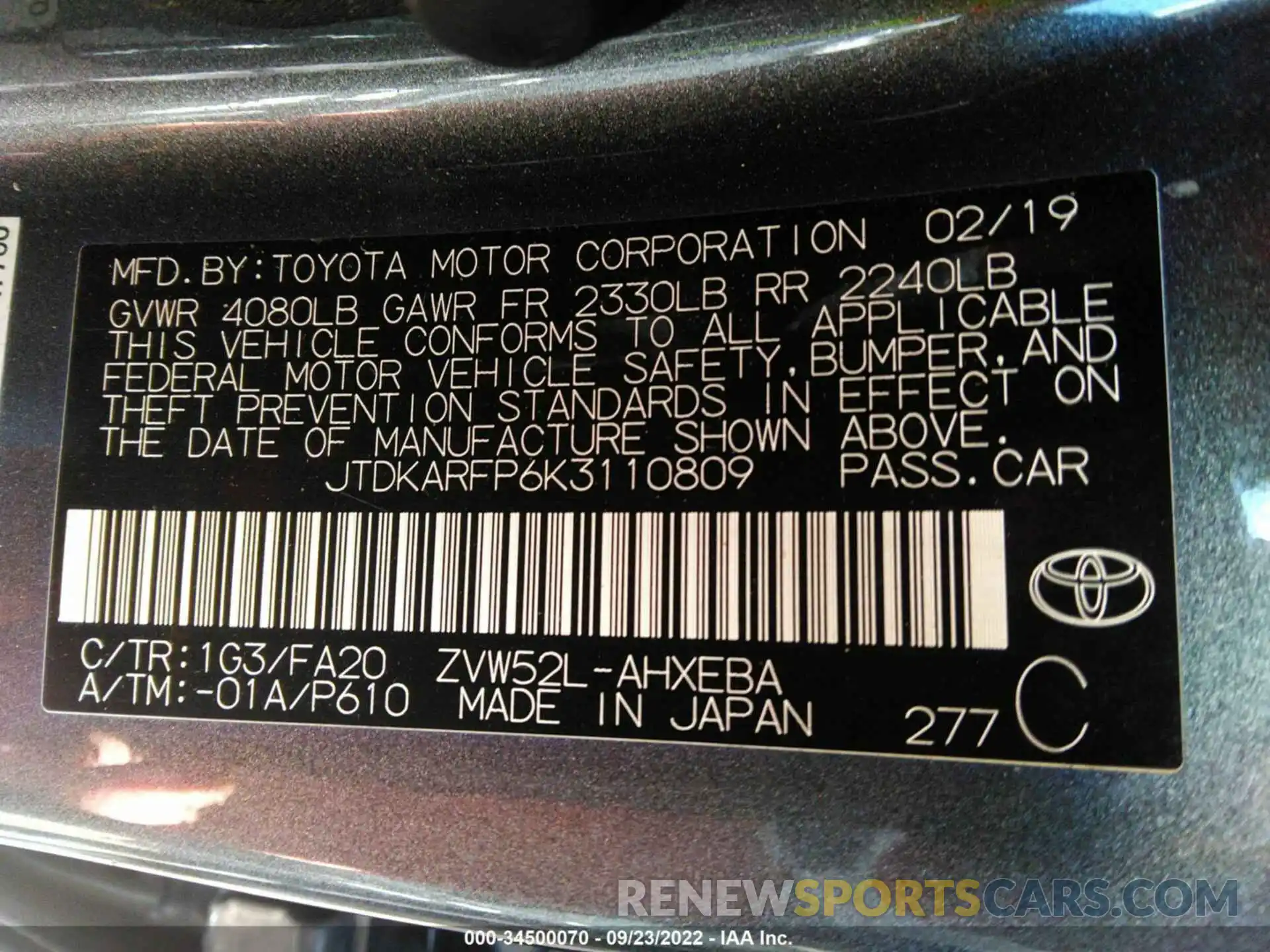 9 Photograph of a damaged car JTDKARFP6K3110809 TOYOTA PRIUS PRIME 2019