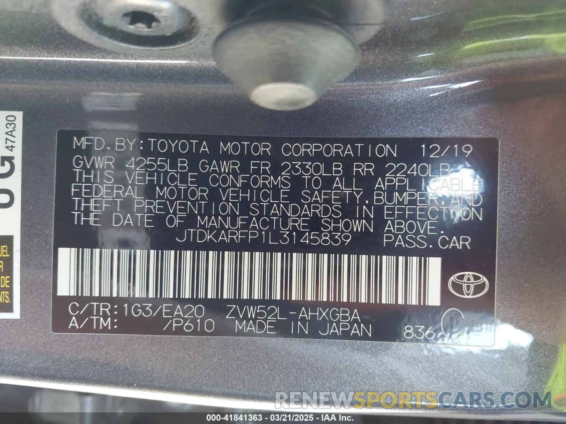 9 Photograph of a damaged car JTDKARFP1L3145839 TOYOTA PRIUS PRIME 2020