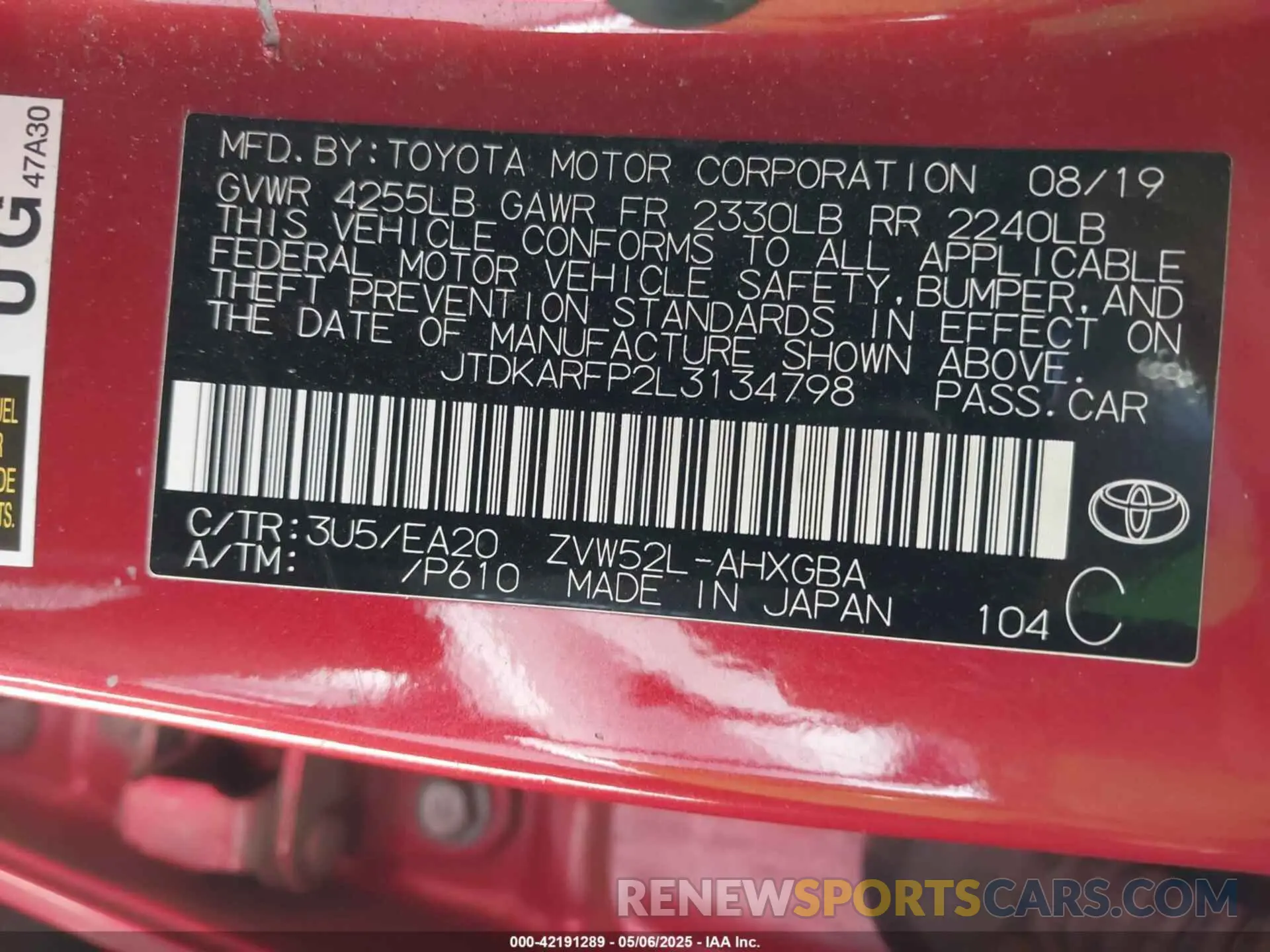9 Photograph of a damaged car JTDKARFP2L3134798 TOYOTA PRIUS PRIME 2020