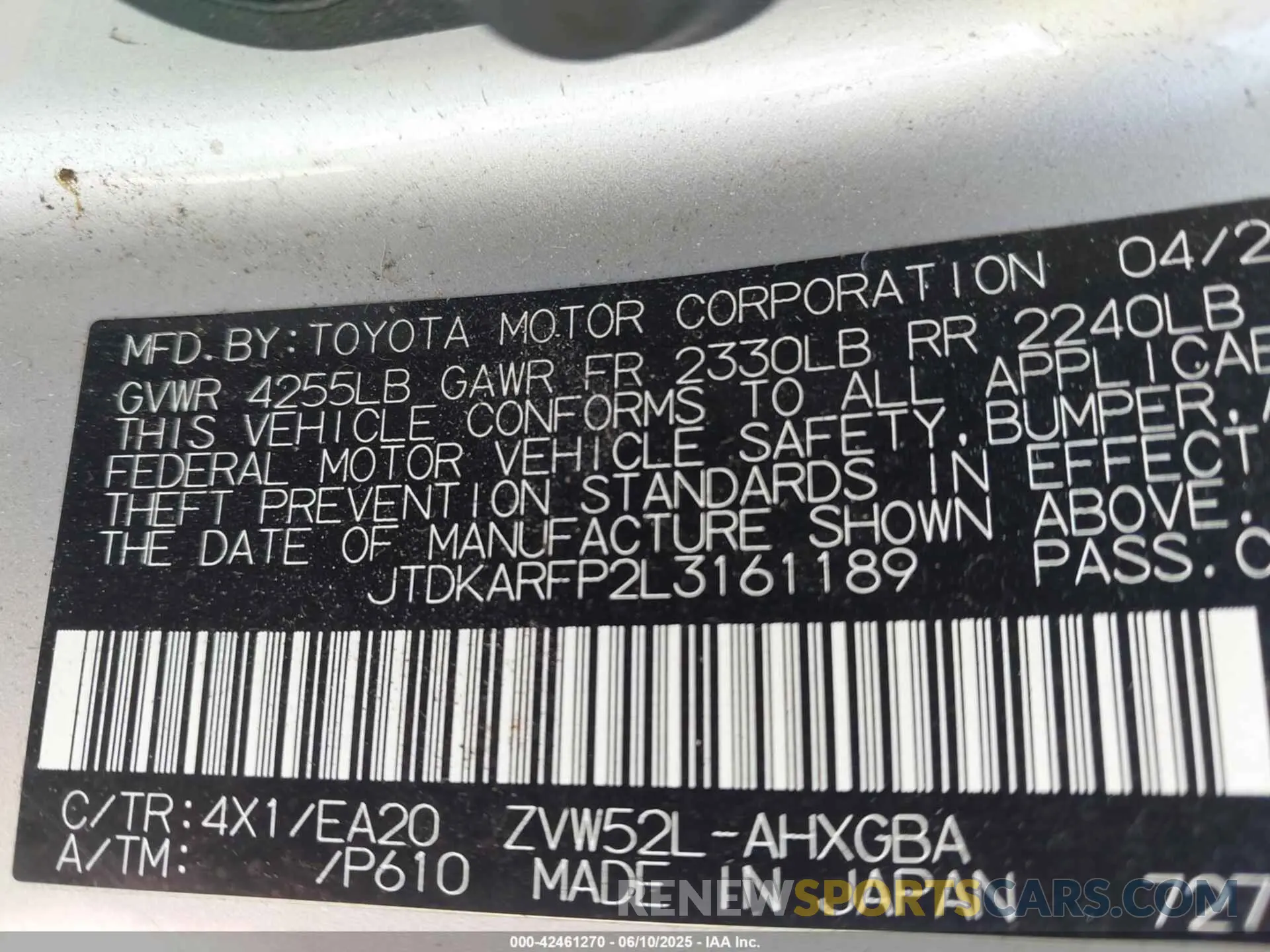 9 Photograph of a damaged car JTDKARFP2L3161189 TOYOTA PRIUS PRIME 2020