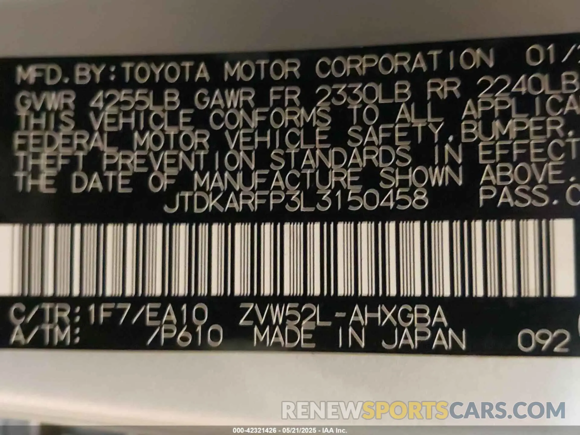 9 Photograph of a damaged car JTDKARFP3L3150458 TOYOTA PRIUS PRIME 2020
