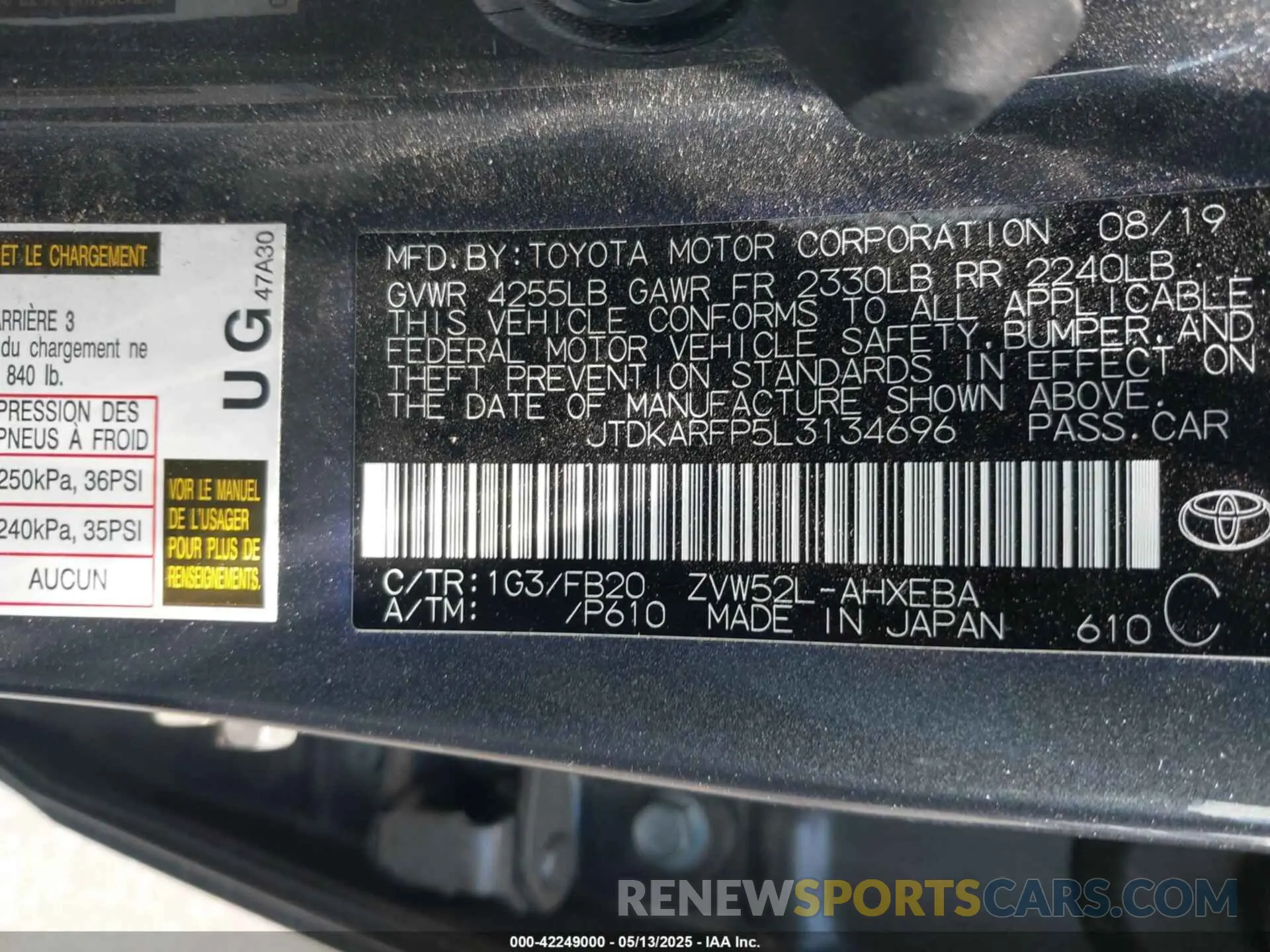 9 Photograph of a damaged car JTDKARFP5L3134696 TOYOTA PRIUS PRIME 2020