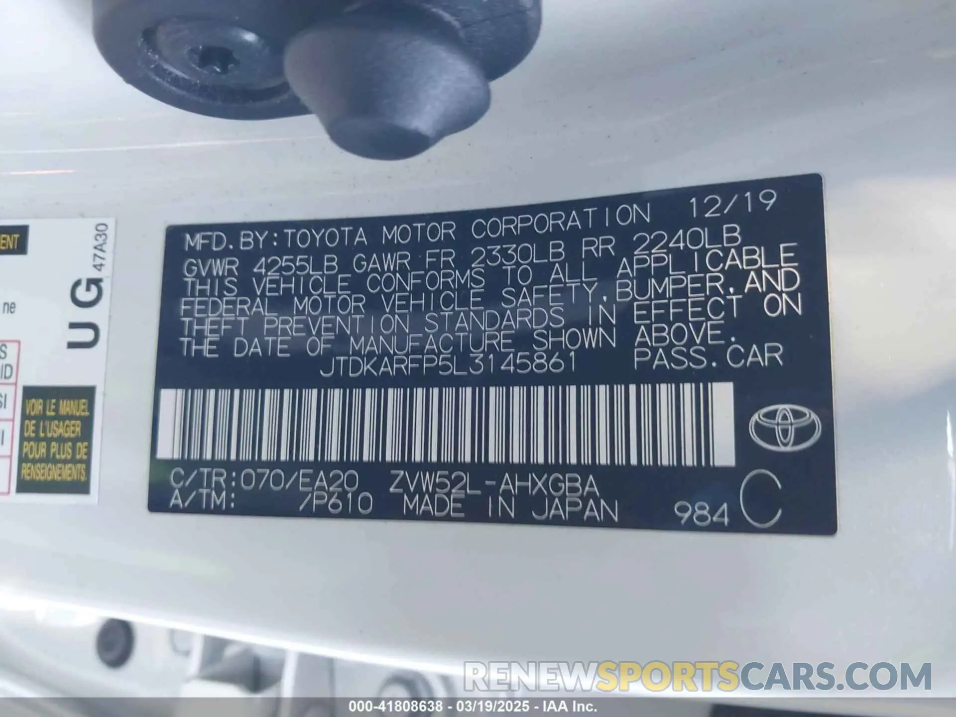 9 Photograph of a damaged car JTDKARFP5L3145861 TOYOTA PRIUS PRIME 2020