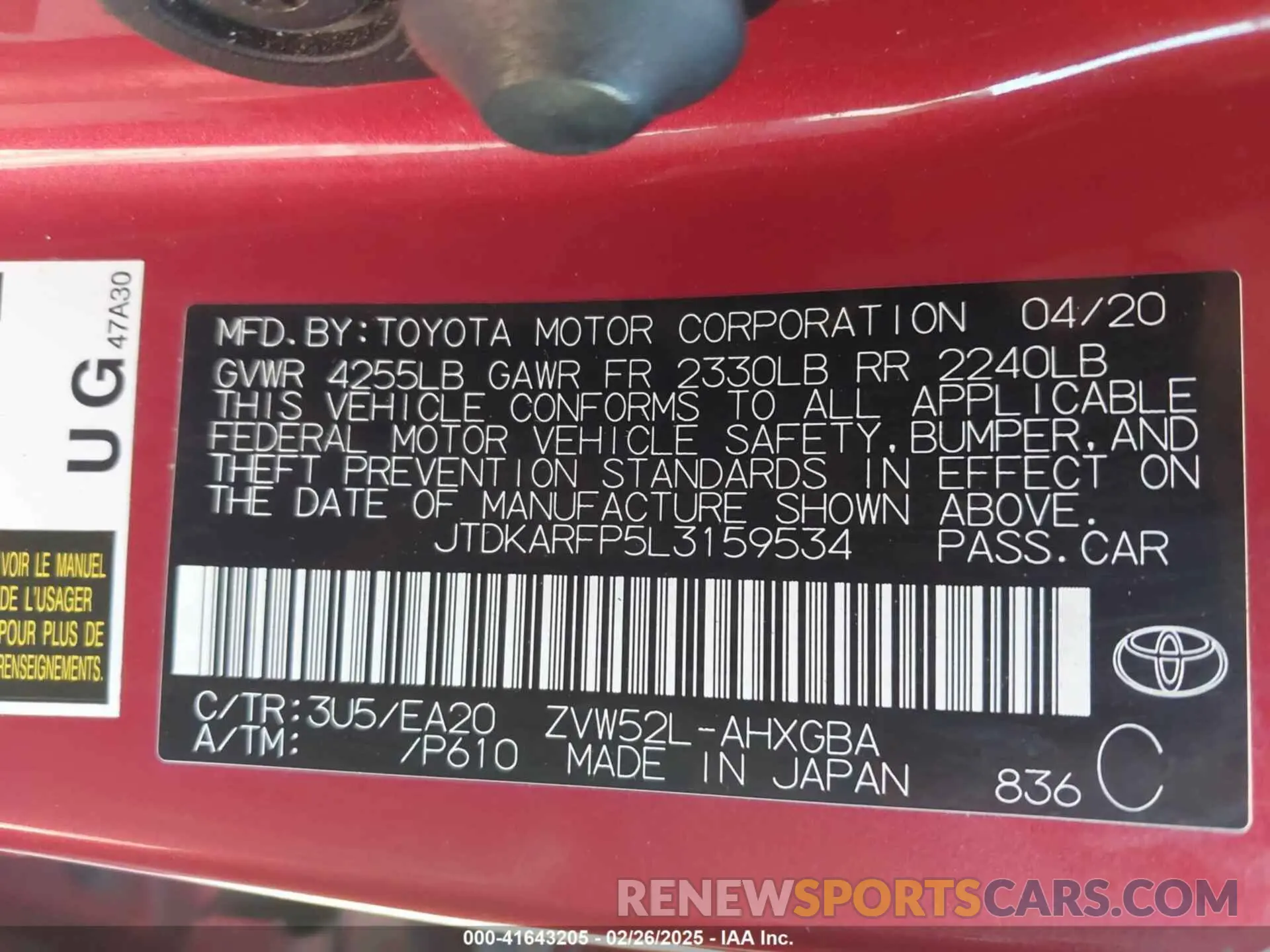 9 Photograph of a damaged car JTDKARFP5L3159534 TOYOTA PRIUS PRIME 2020