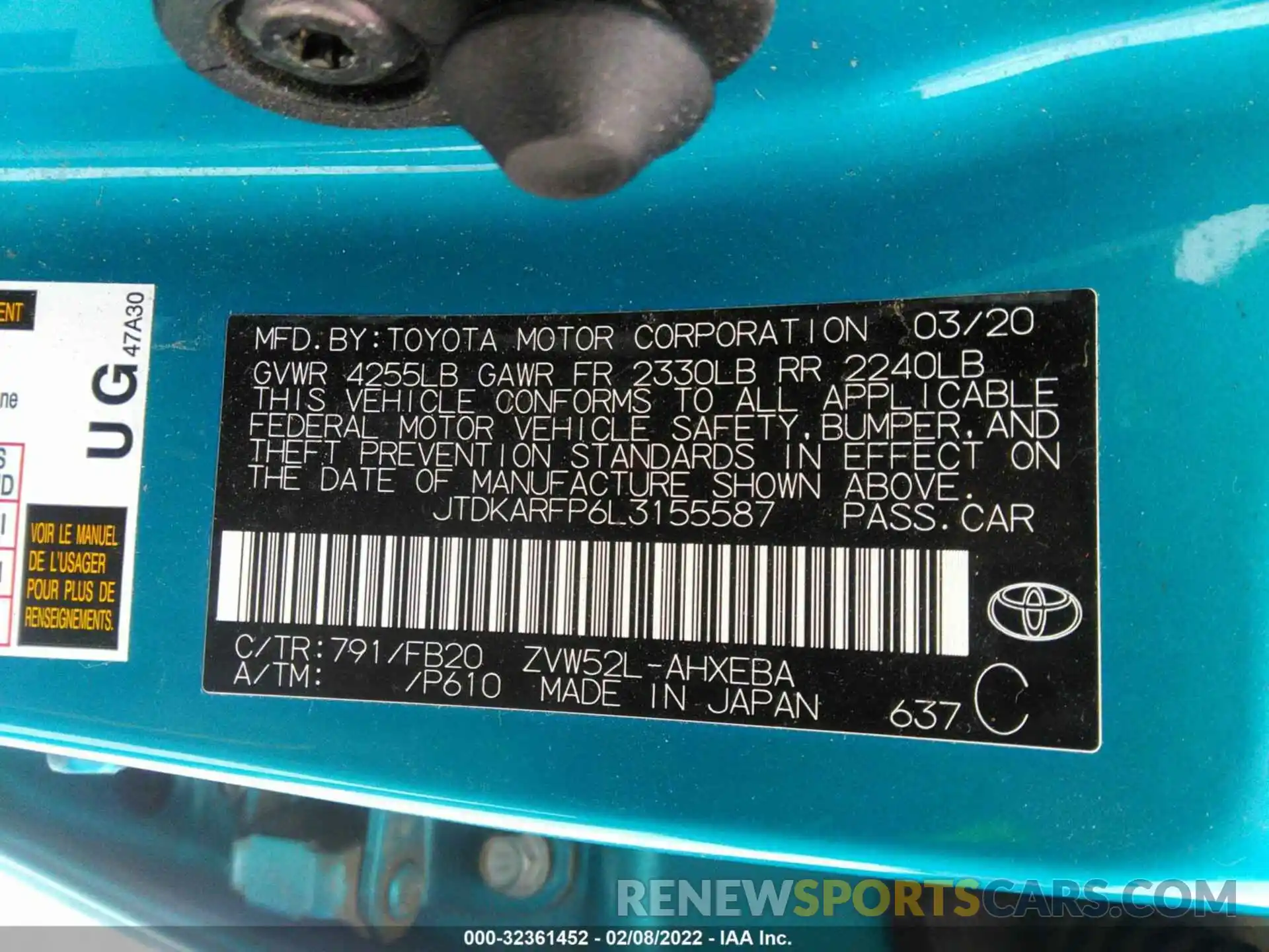 8 Photograph of a damaged car JTDKARFP6L3155587 TOYOTA PRIUS PRIME 2020