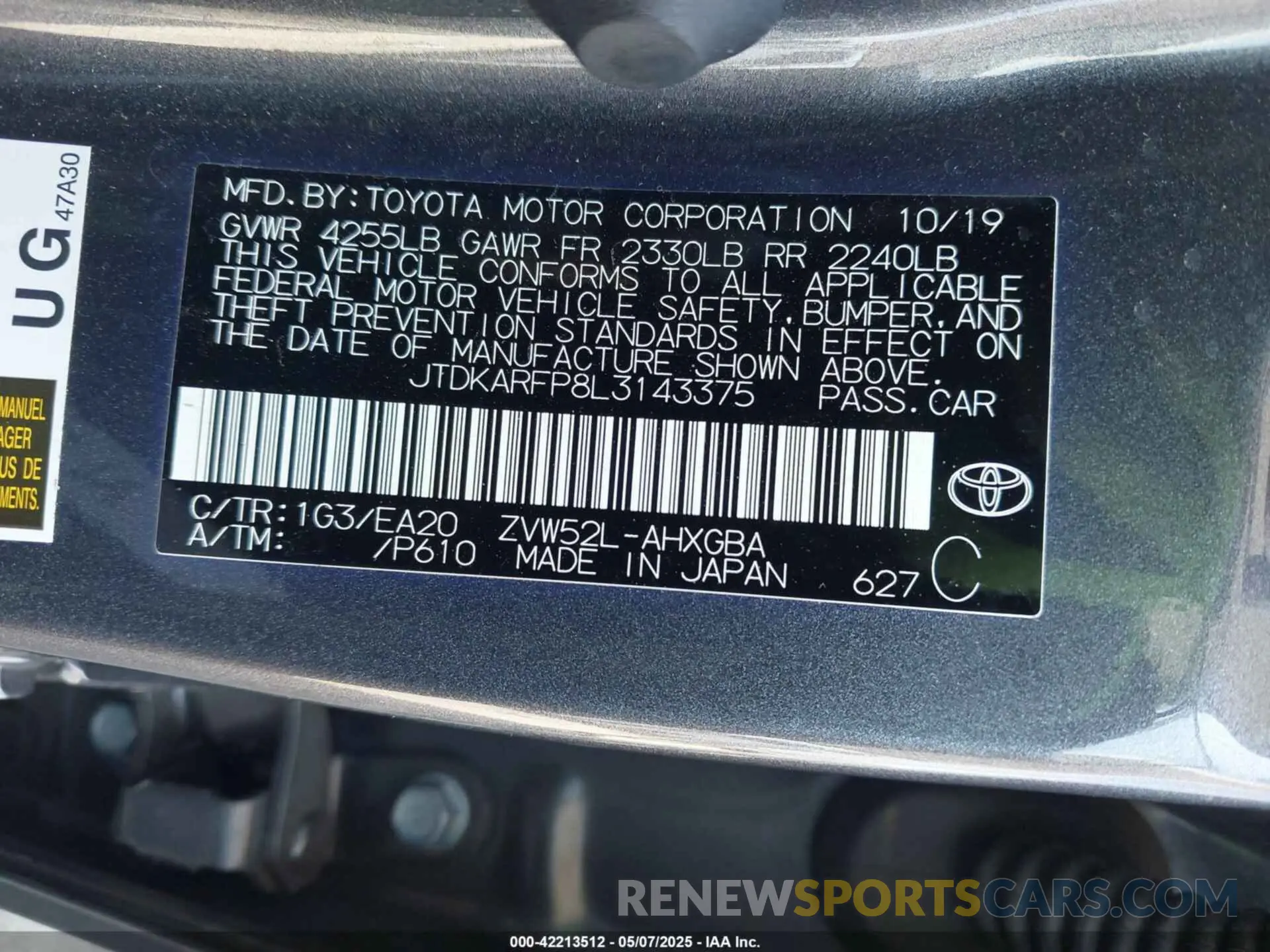 9 Photograph of a damaged car JTDKARFP8L3143375 TOYOTA PRIUS PRIME 2020