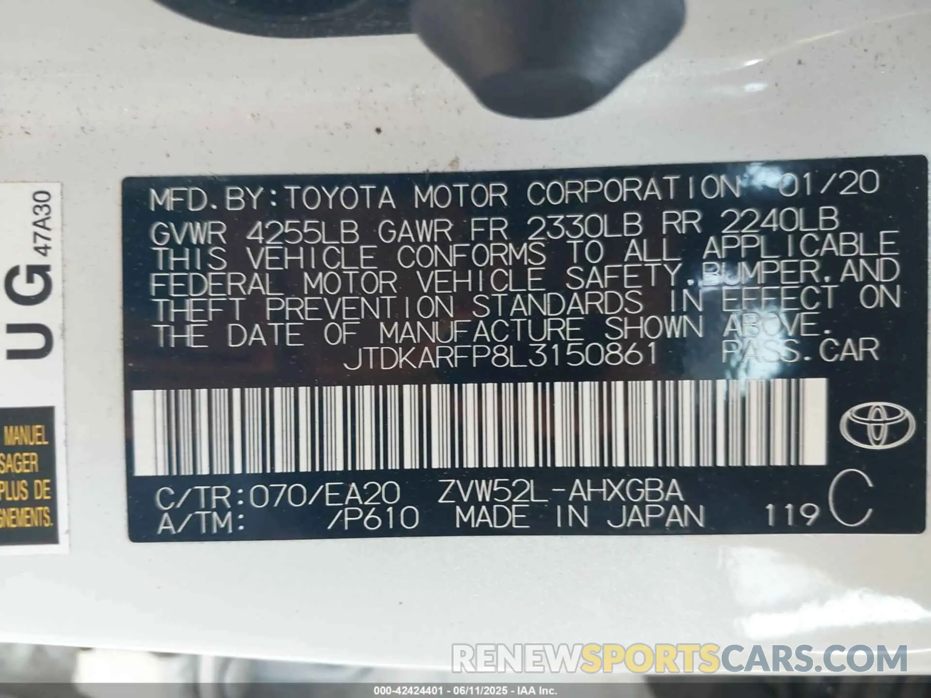 9 Photograph of a damaged car JTDKARFP8L3150861 TOYOTA PRIUS PRIME 2020