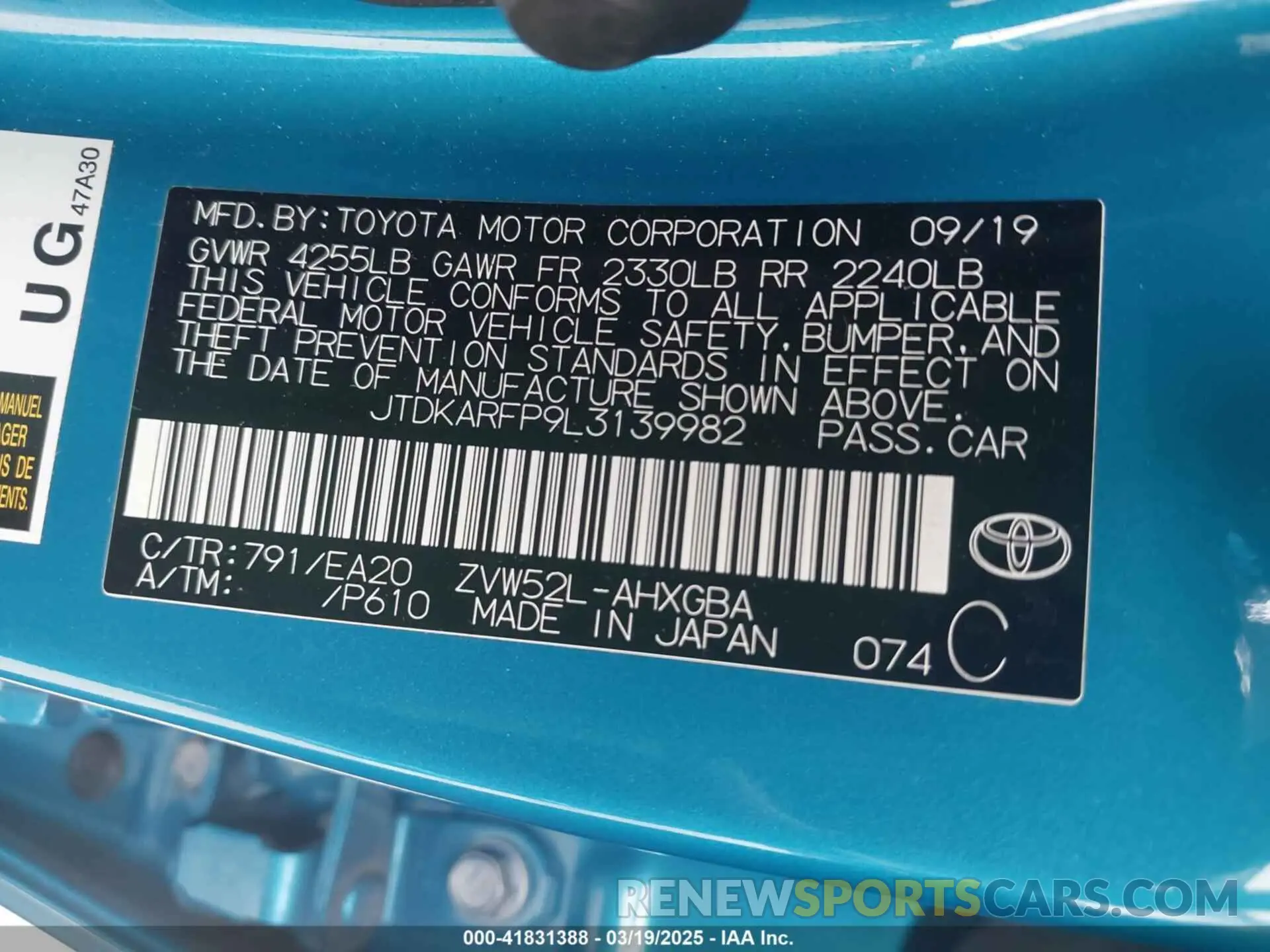 9 Photograph of a damaged car JTDKARFP9L3139982 TOYOTA PRIUS PRIME 2020