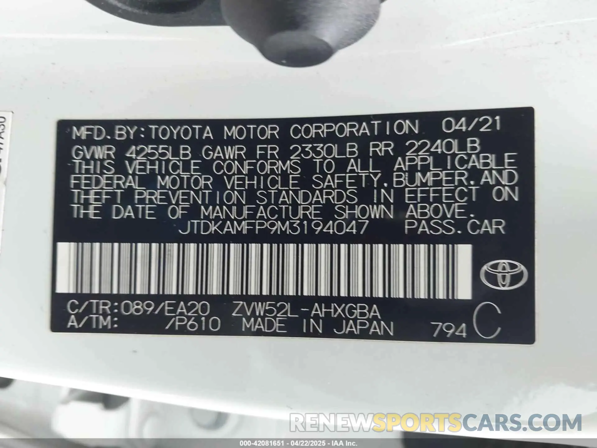 9 Photograph of a damaged car JTDKAMFP9M3194047 TOYOTA PRIUS PRIME 2021