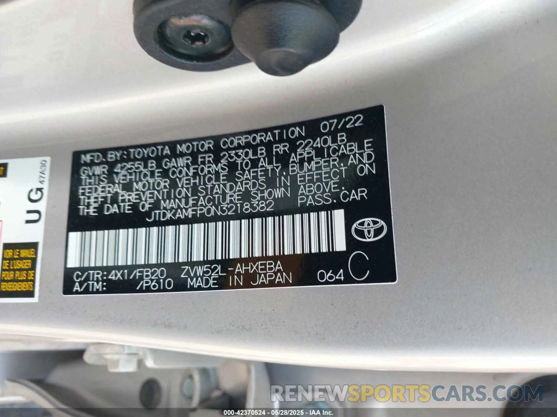 9 Photograph of a damaged car JTDKAMFP0N3218382 TOYOTA PRIUS PRIME 2022