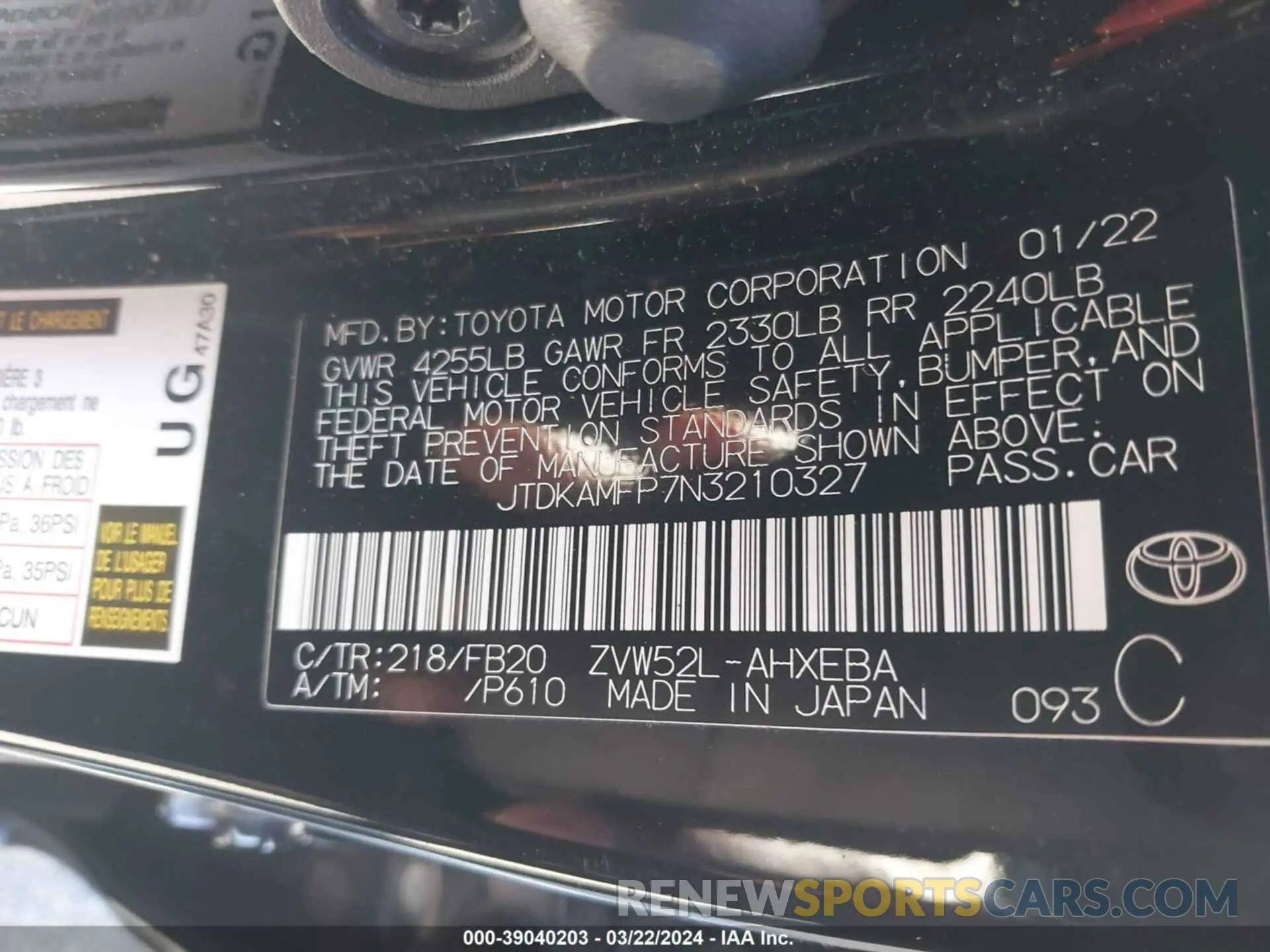 9 Photograph of a damaged car JTDKAMFP7N3210327 TOYOTA PRIUS PRIME 2022