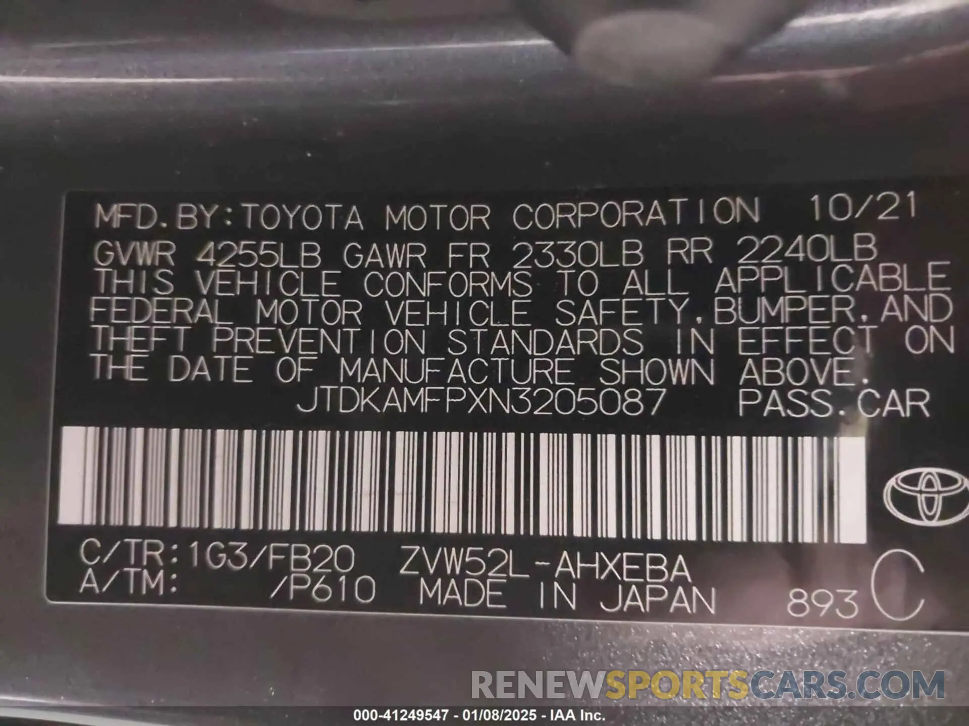 9 Photograph of a damaged car JTDKAMFPXN3205087 TOYOTA PRIUS PRIME 2022