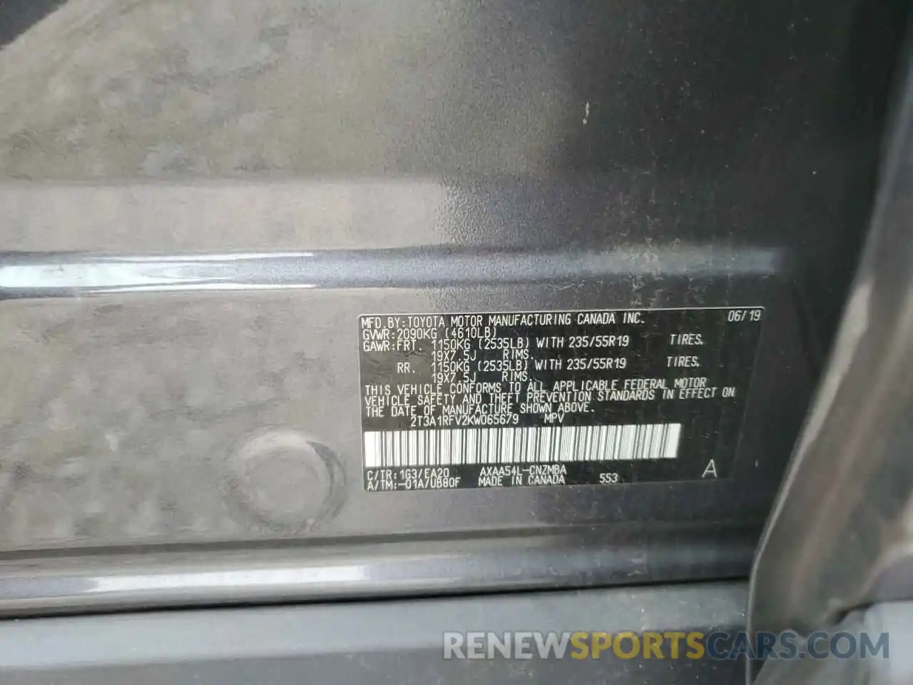 14 Photograph of a damaged car 2T3A1RFV2KW065679 TOYOTA RAV4 2019