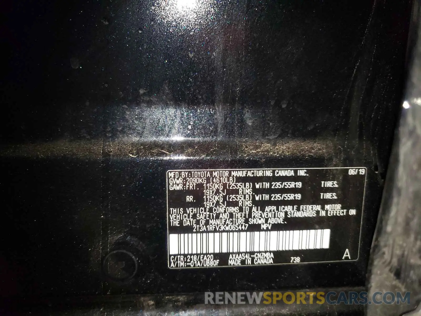 10 Photograph of a damaged car 2T3A1RFV3KW065447 TOYOTA RAV4 2019