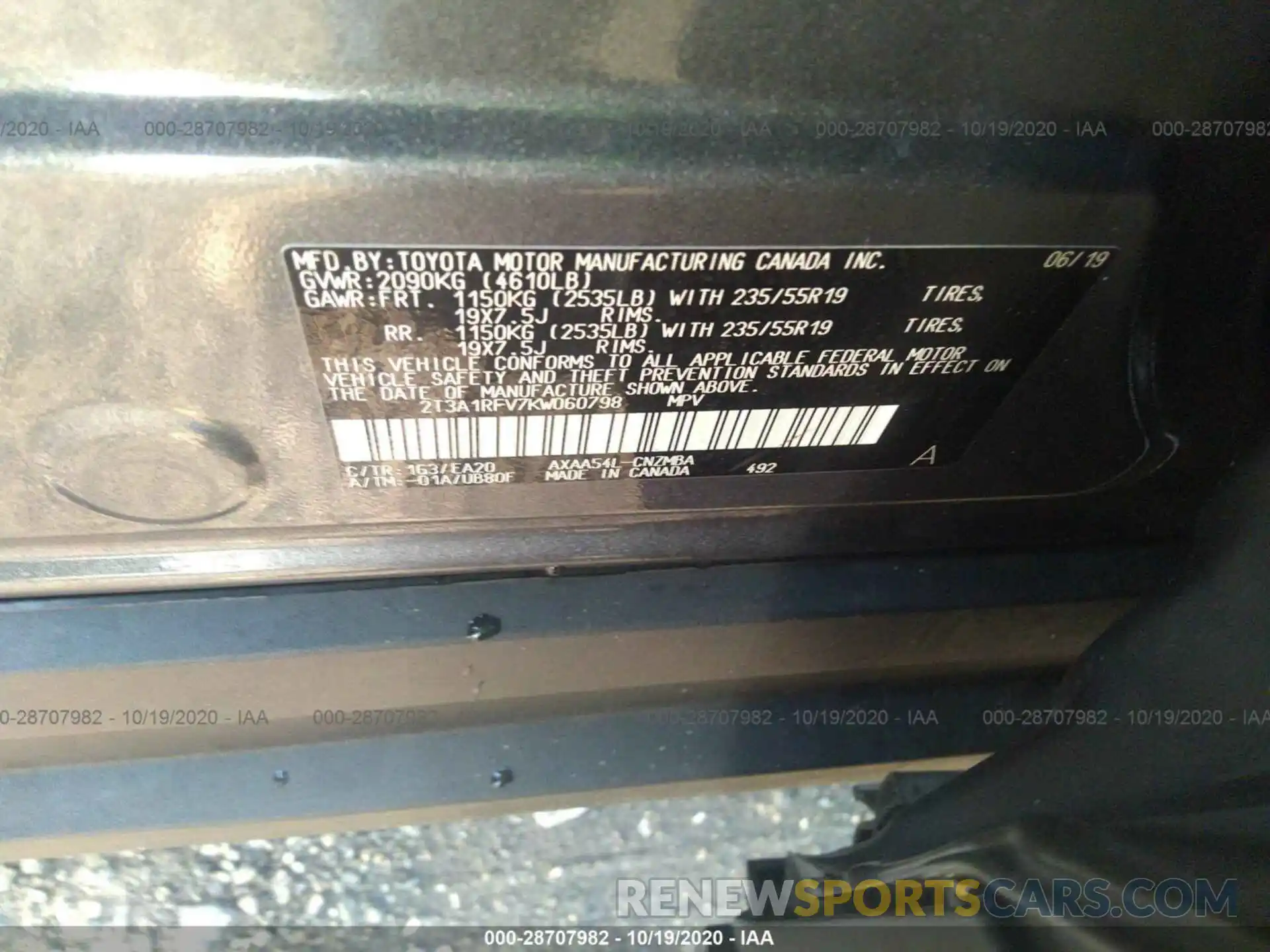 9 Photograph of a damaged car 2T3A1RFV7KW060798 TOYOTA RAV4 2019