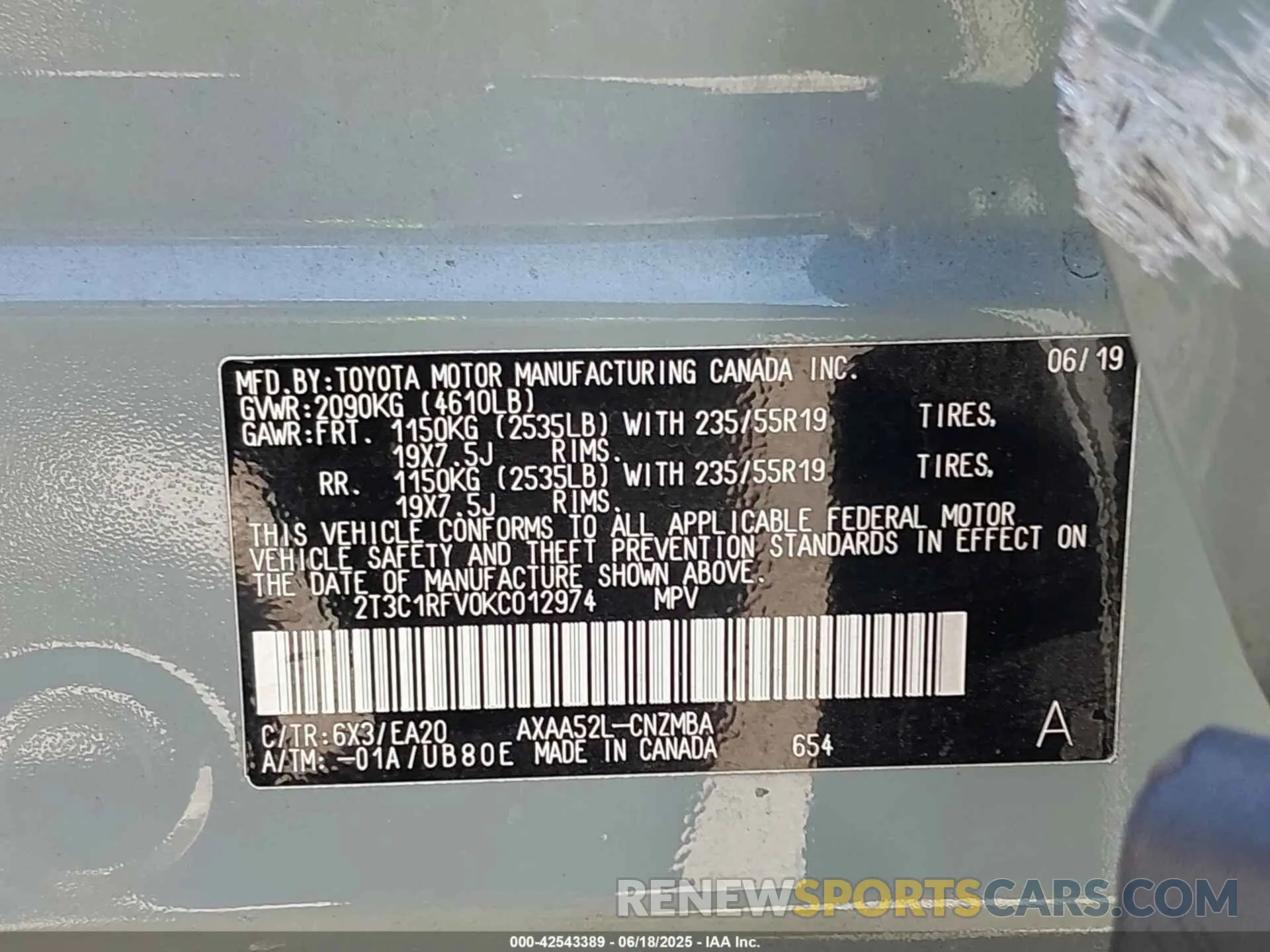 9 Photograph of a damaged car 2T3C1RFV0KC012974 TOYOTA RAV4 2019