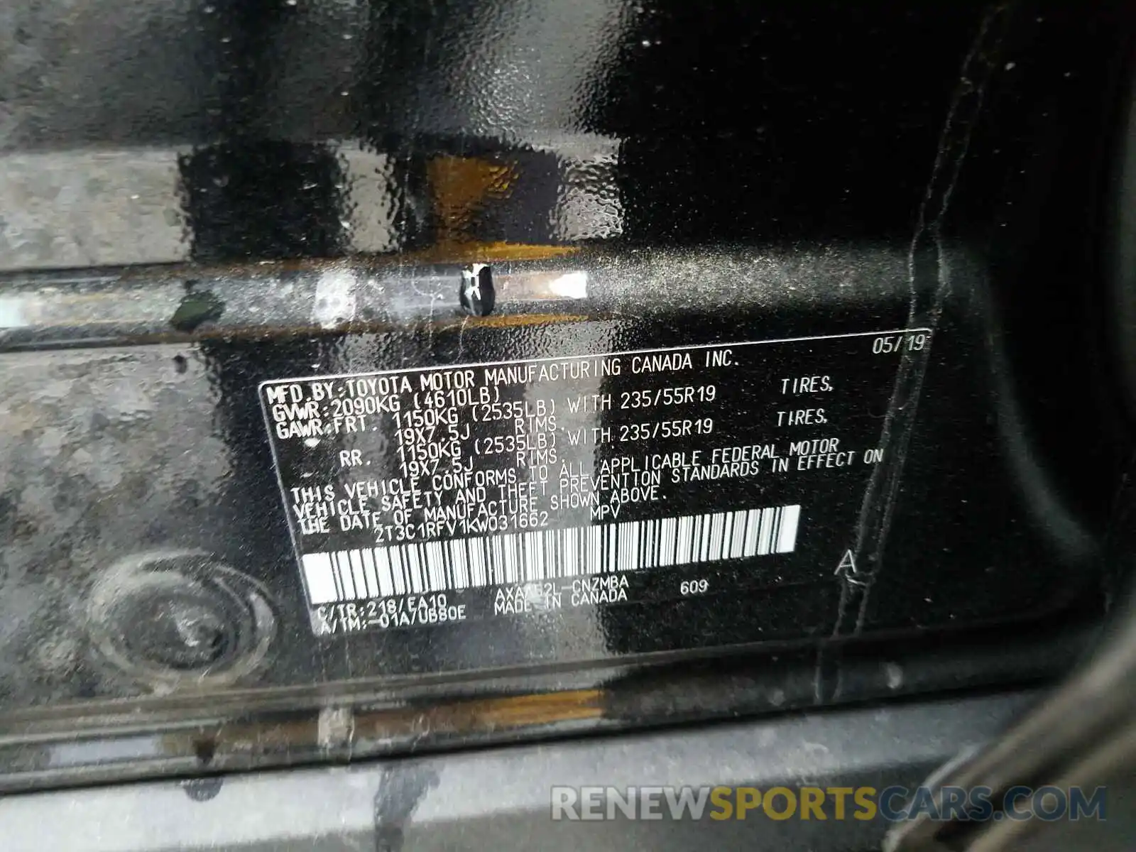 10 Photograph of a damaged car 2T3C1RFV1KW031662 TOYOTA RAV4 2019