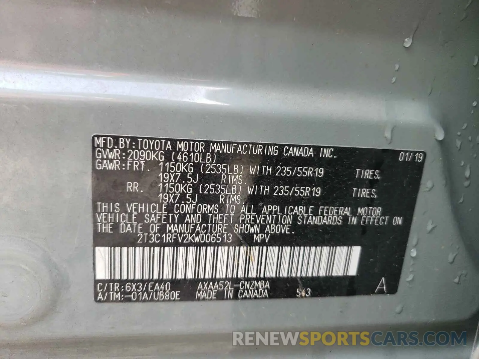 10 Photograph of a damaged car 2T3C1RFV2KW006513 TOYOTA RAV4 2019
