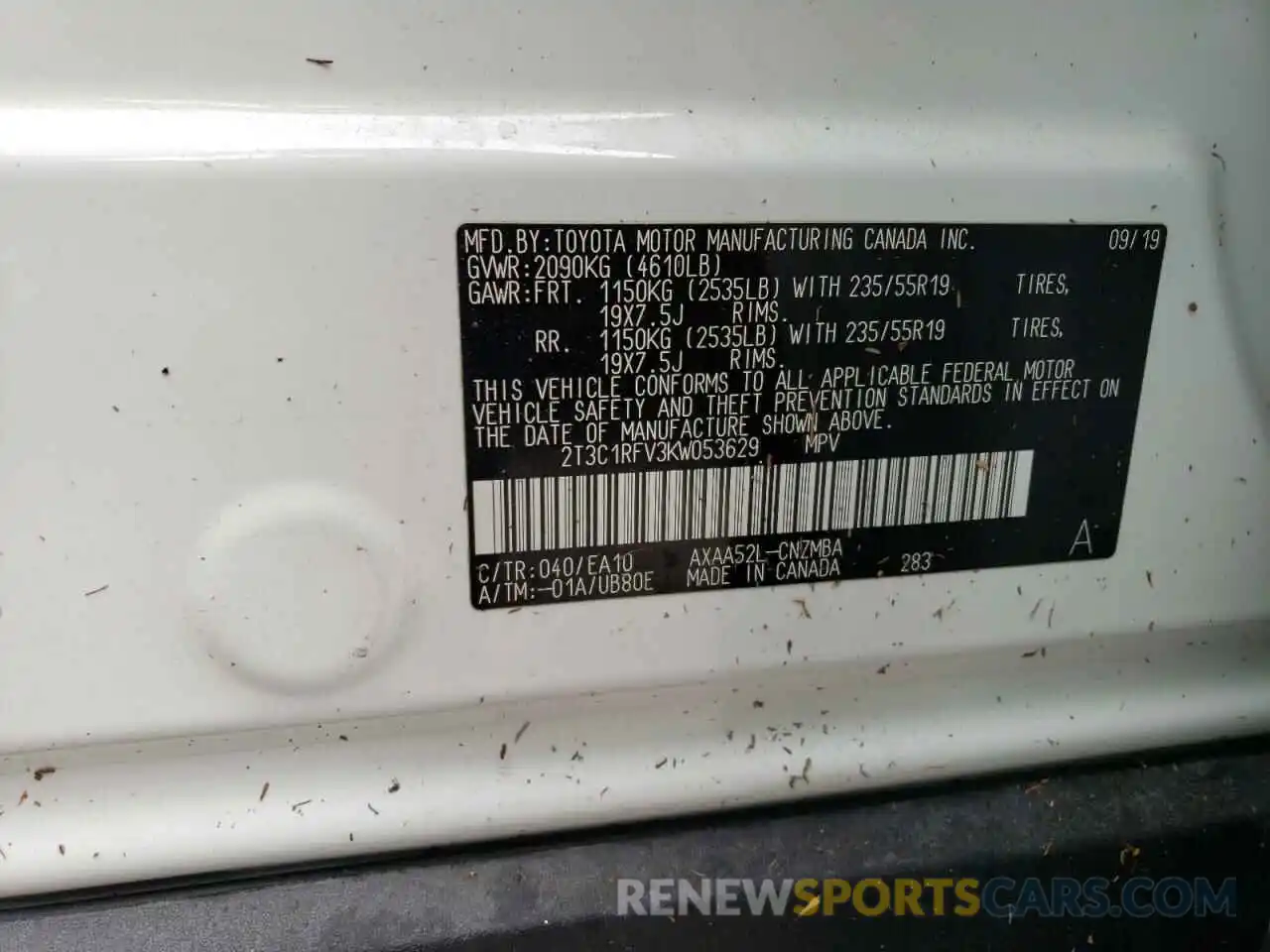 10 Photograph of a damaged car 2T3C1RFV3KW053629 TOYOTA RAV4 2019