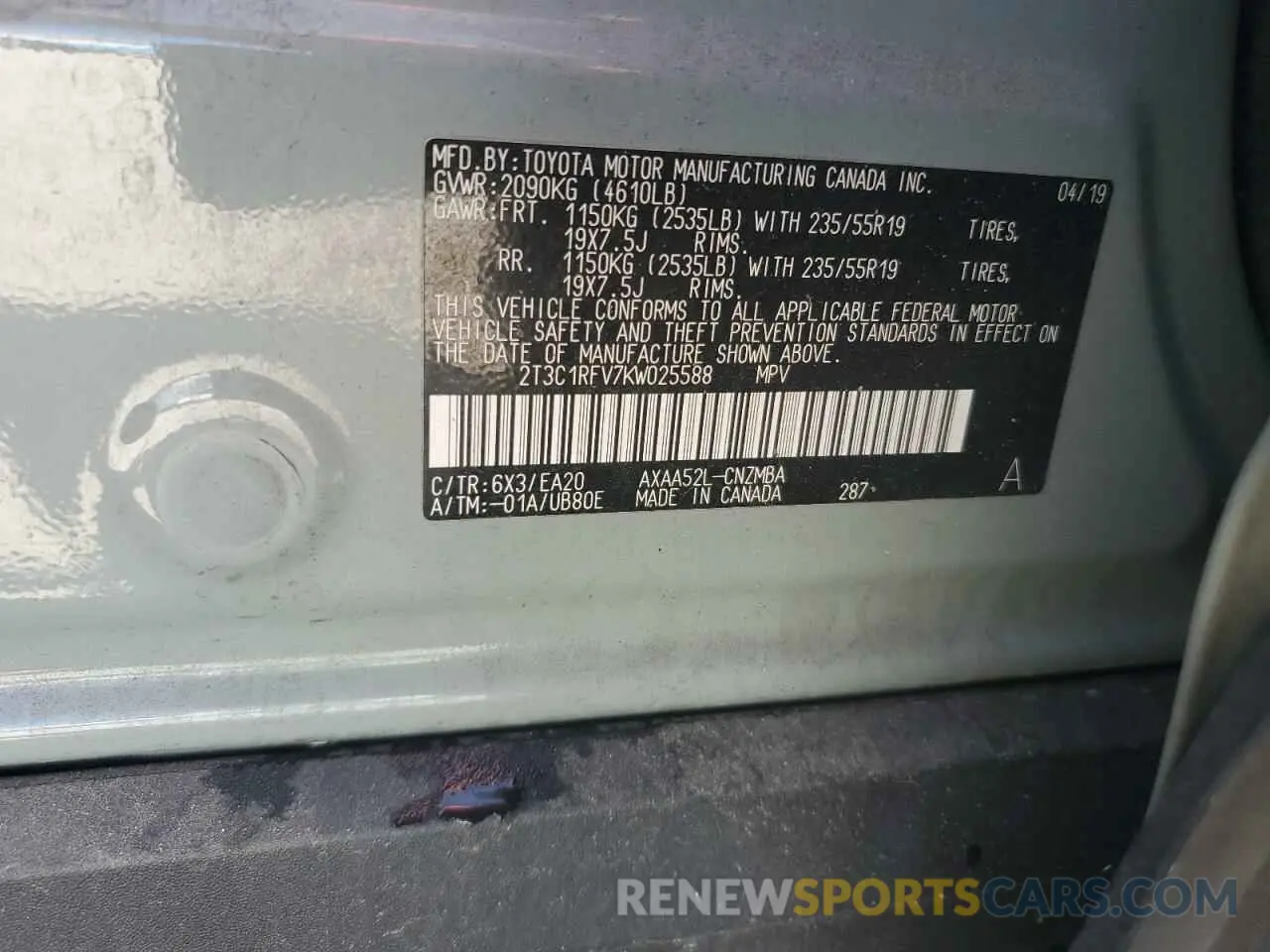 14 Photograph of a damaged car 2T3C1RFV7KW025588 TOYOTA RAV4 2019