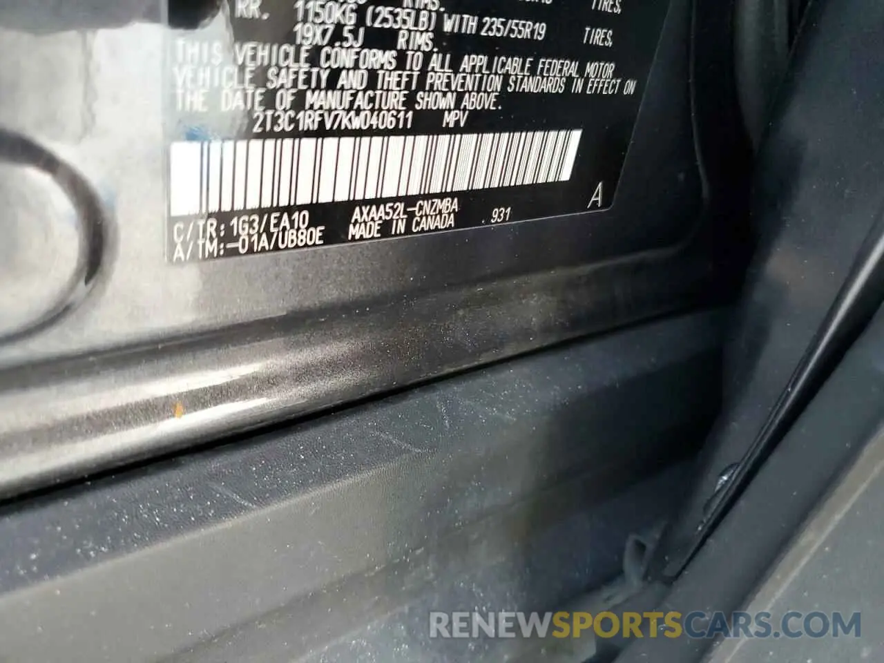 14 Photograph of a damaged car 2T3C1RFV7KW040611 TOYOTA RAV4 2019
