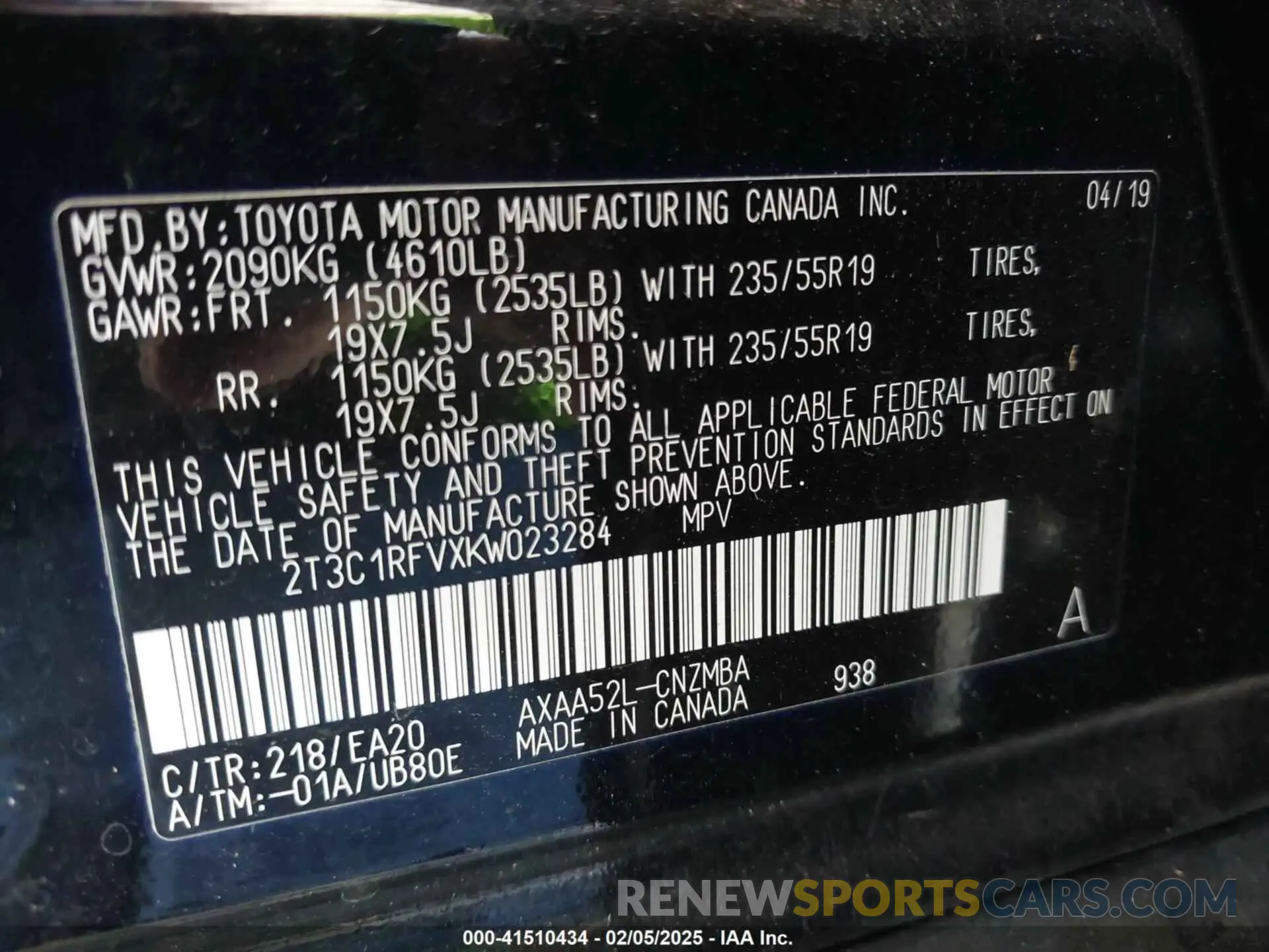 9 Photograph of a damaged car 2T3C1RFVXKW023284 TOYOTA RAV4 2019
