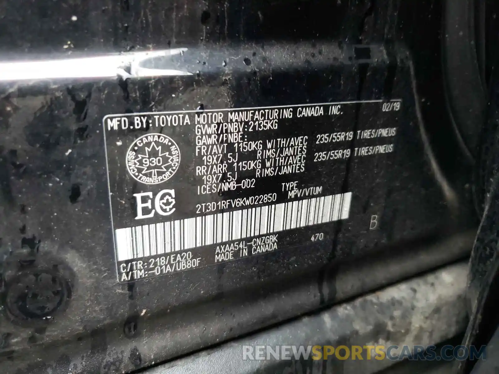 10 Photograph of a damaged car 2T3D1RFV6KW022850 TOYOTA RAV4 2019