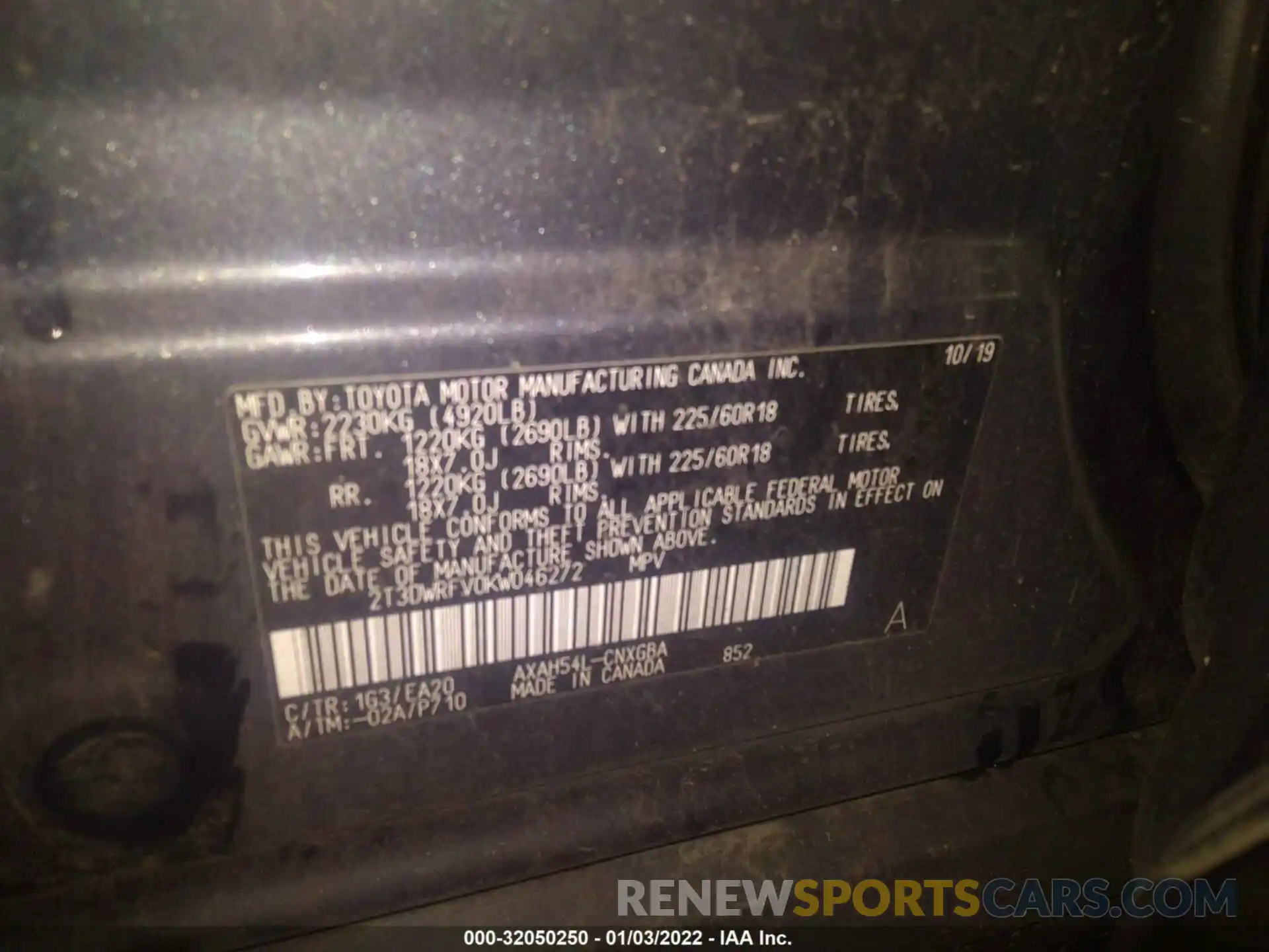 9 Photograph of a damaged car 2T3DWRFV0KW046272 TOYOTA RAV4 2019