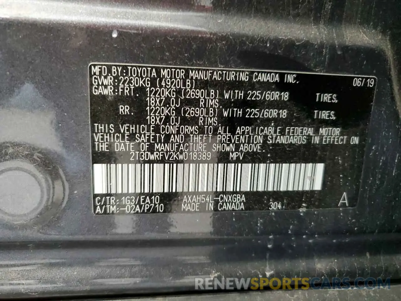 14 Photograph of a damaged car 2T3DWRFV2KW018389 TOYOTA RAV4 2019