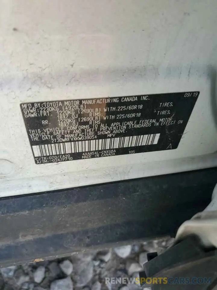 13 Photograph of a damaged car 2T3DWRFVXKW039054 TOYOTA RAV4 2019