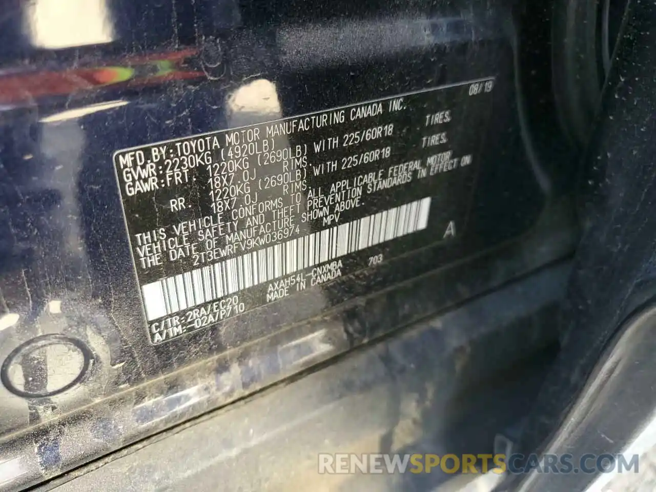 14 Photograph of a damaged car 2T3EWRFV9KW036974 TOYOTA RAV4 2019