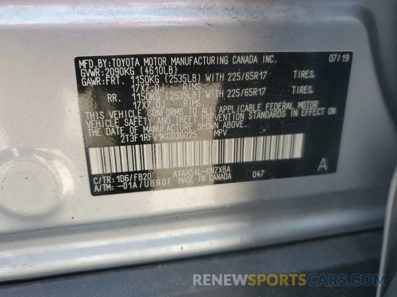 15 Photograph of a damaged car 2T3F1RFV1KC030025 TOYOTA RAV4 2019