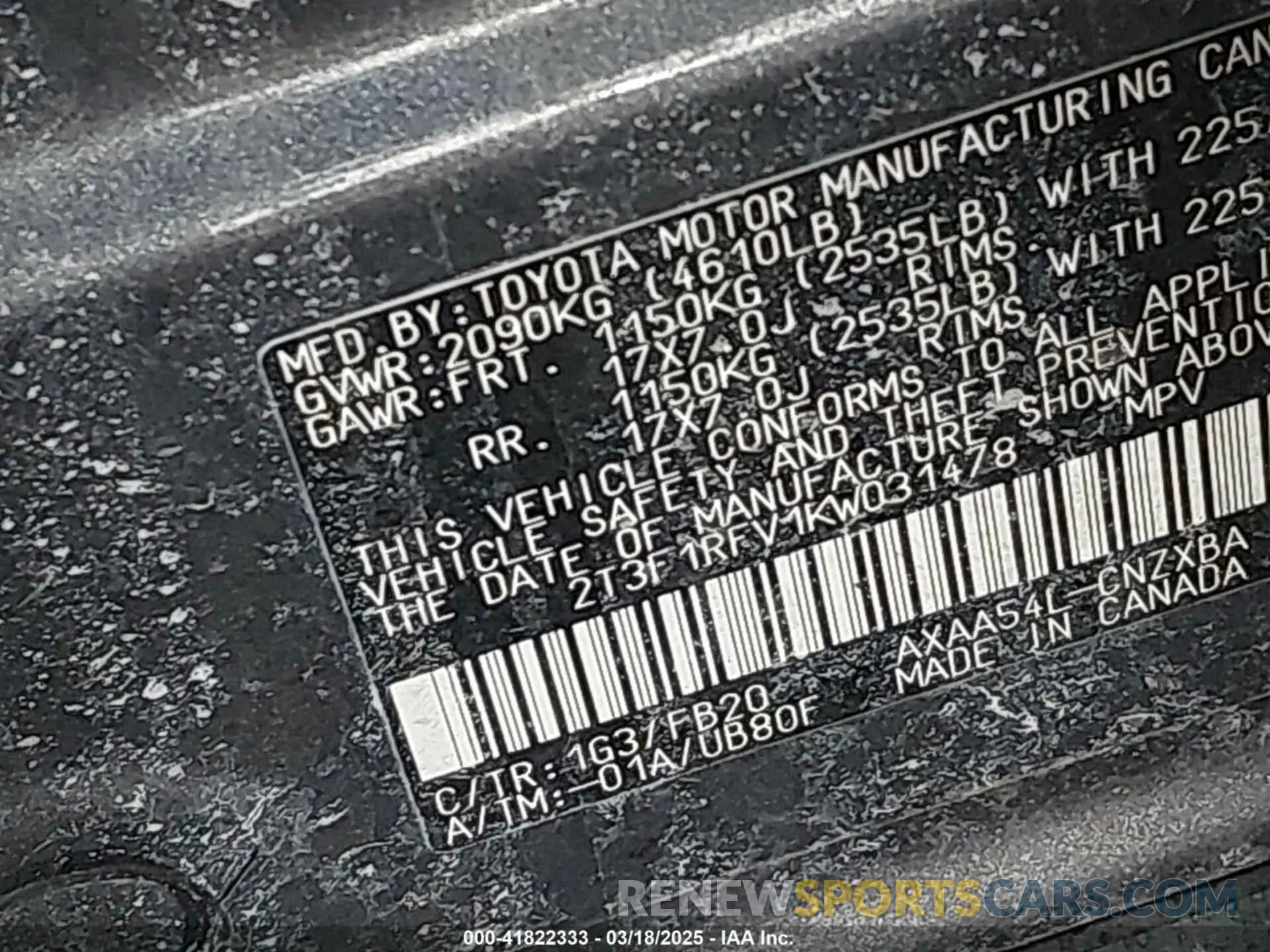 9 Photograph of a damaged car 2T3F1RFV1KW031478 TOYOTA RAV4 2019